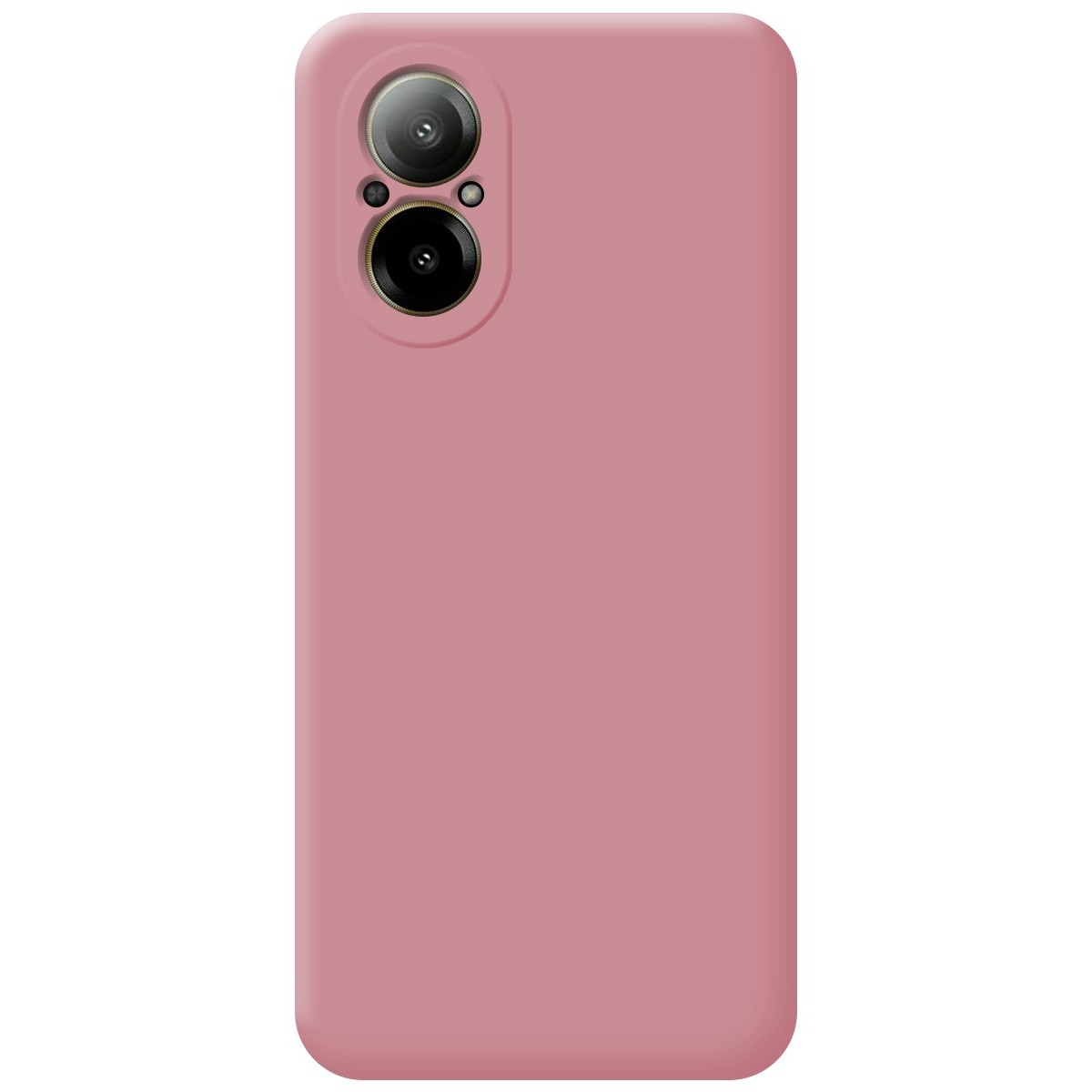 Custodia per telefono rosa. Retro del telefono con due obiettivi della fotocamera.