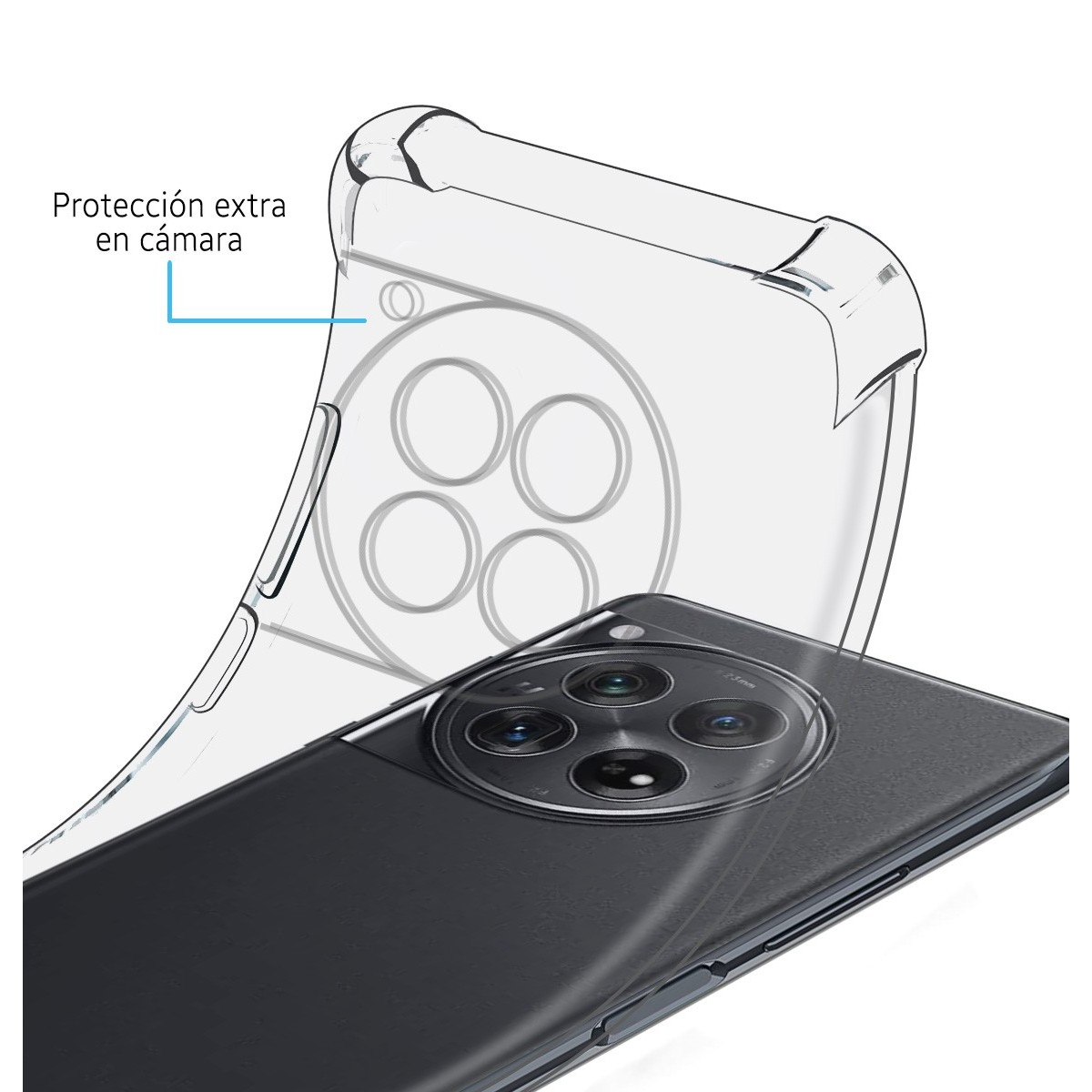 Telefono con custodia protettiva, con obiettivo e protezione extra.