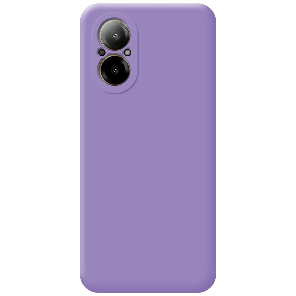Custodia per telefono, colore viola unito, con due fotocamere sul retro.