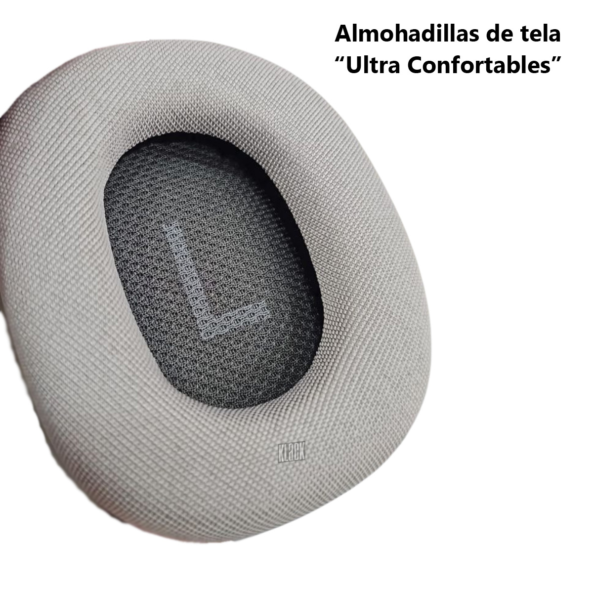 Almohadillas de auriculares grises, con el texto: Ultra cómodas.