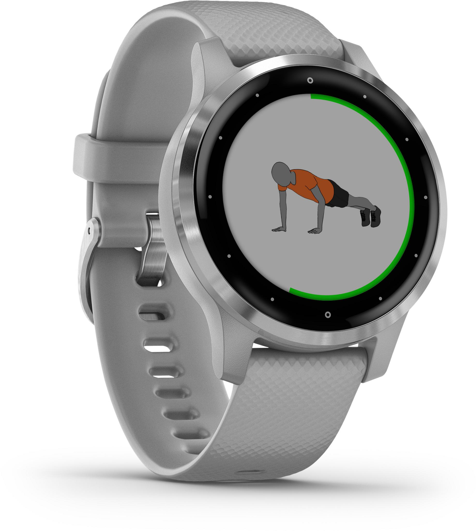 Eine Smartwatch, die eine Person beim Liegestützen zeigt.