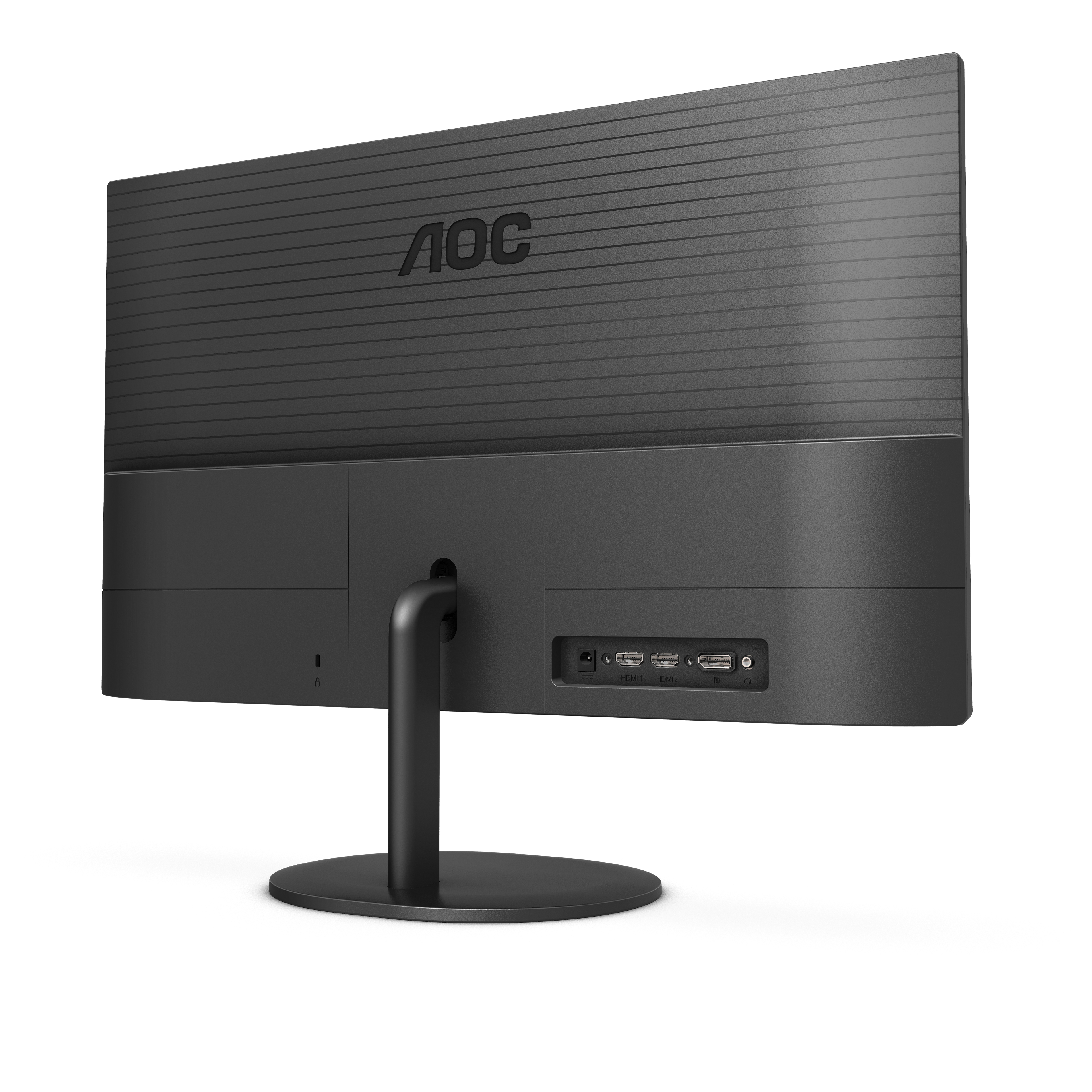 Retro di un monitor nero con il logo AOC e diverse porte.