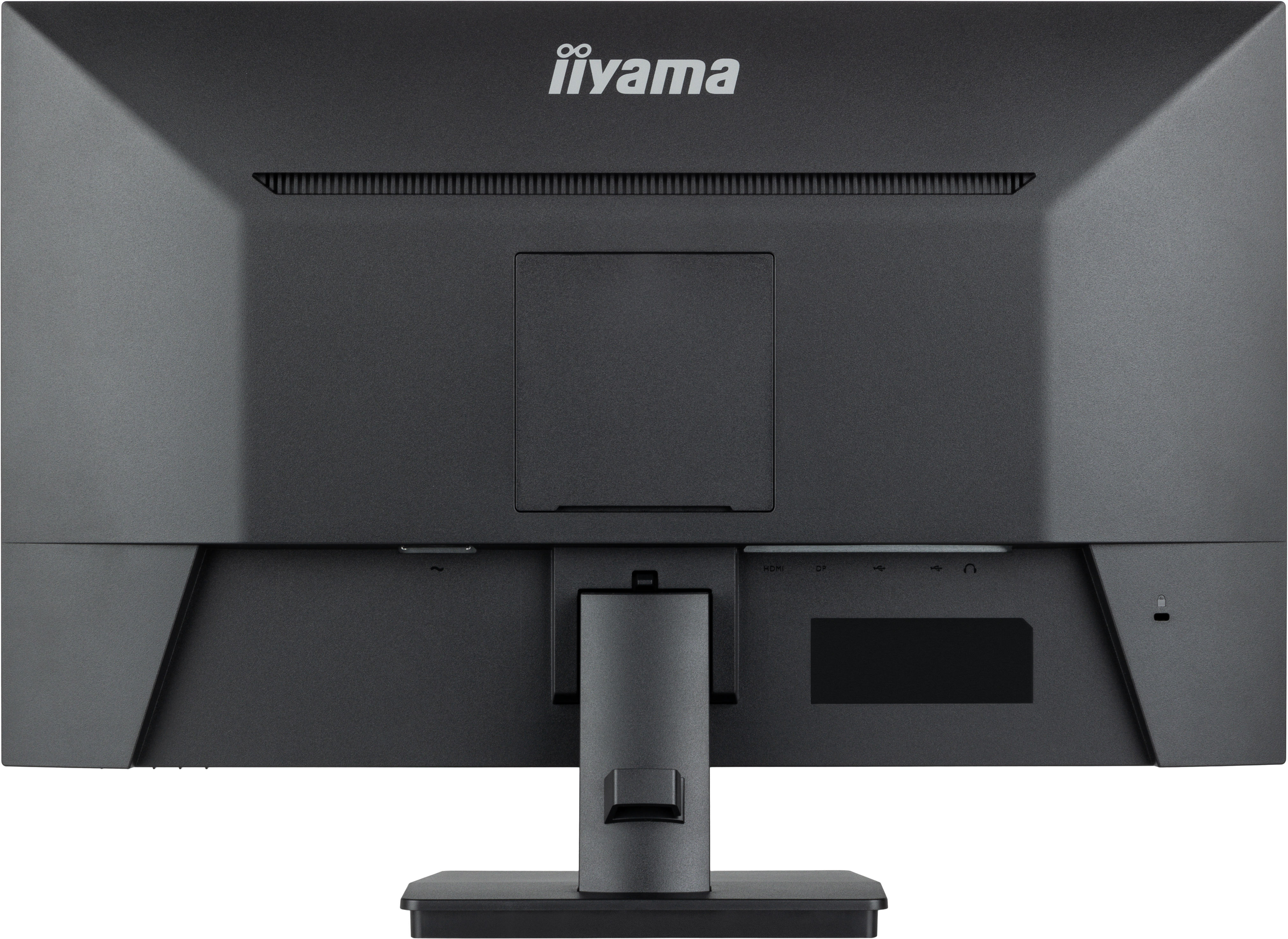 Il retro di un monitor per computer nero con il logo 'iiyama' in alto.