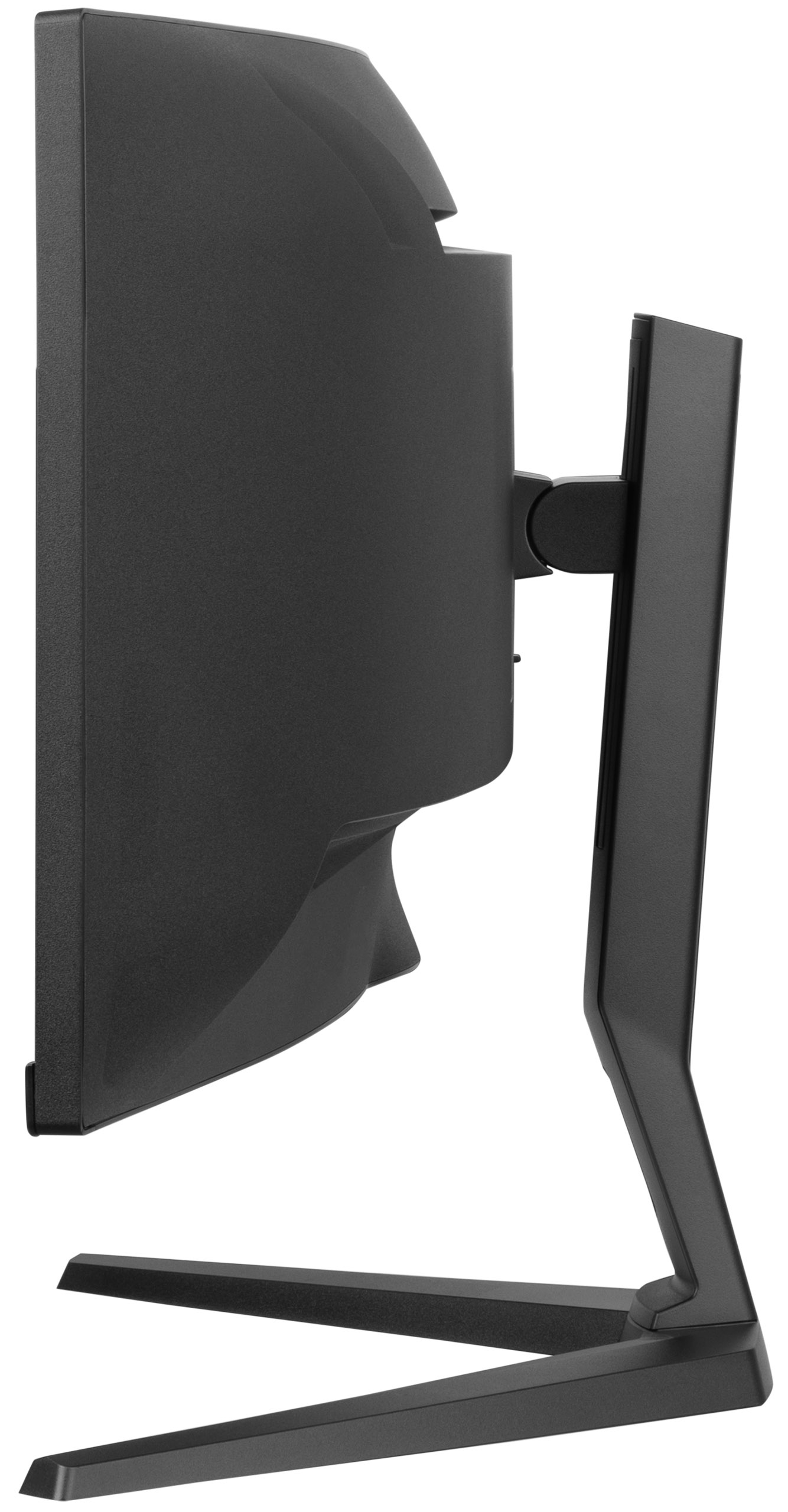 Widok z boku czarnego monitora komputera ze stojakiem.