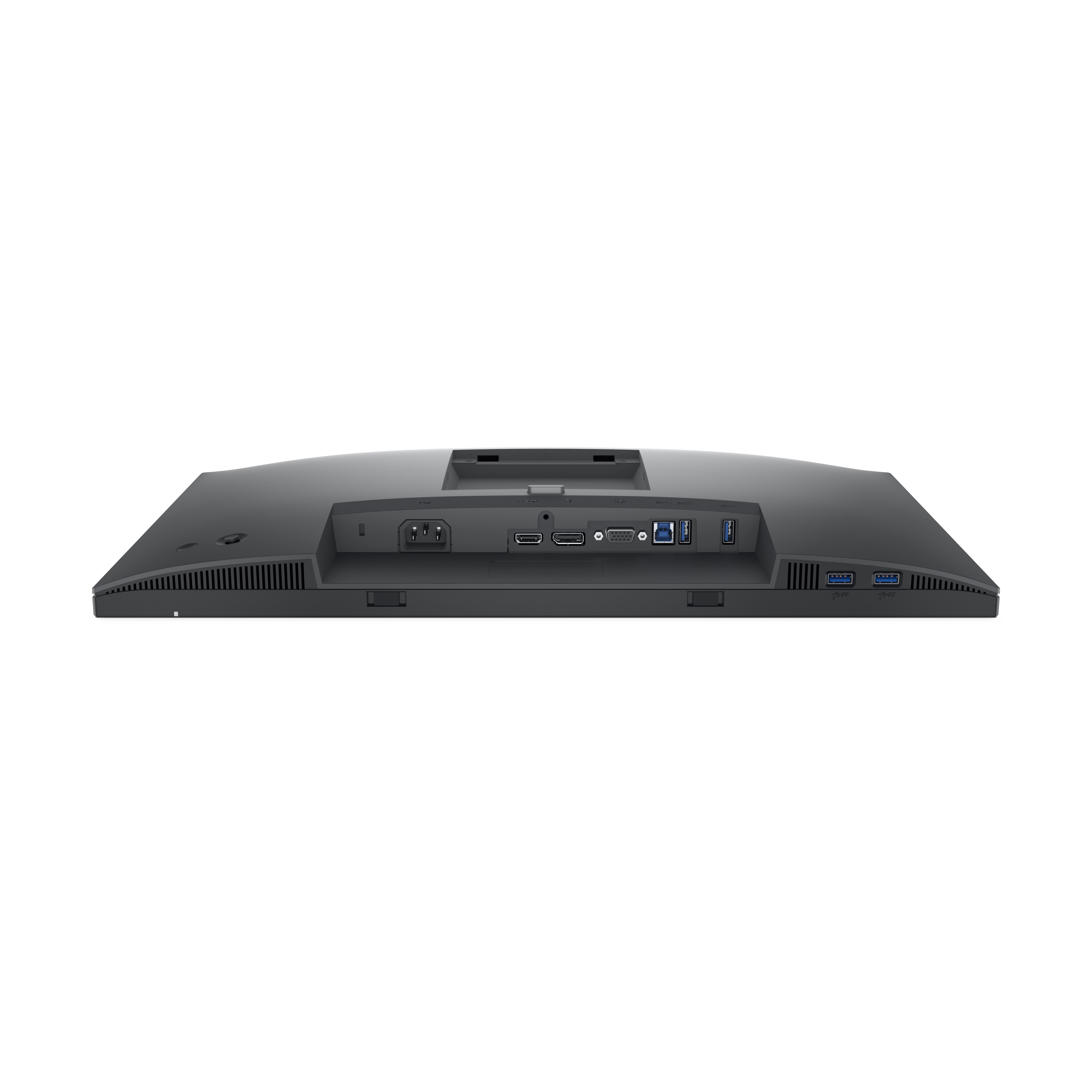 La parte trasera de un monitor negro muestra varios puertos y conexiones.