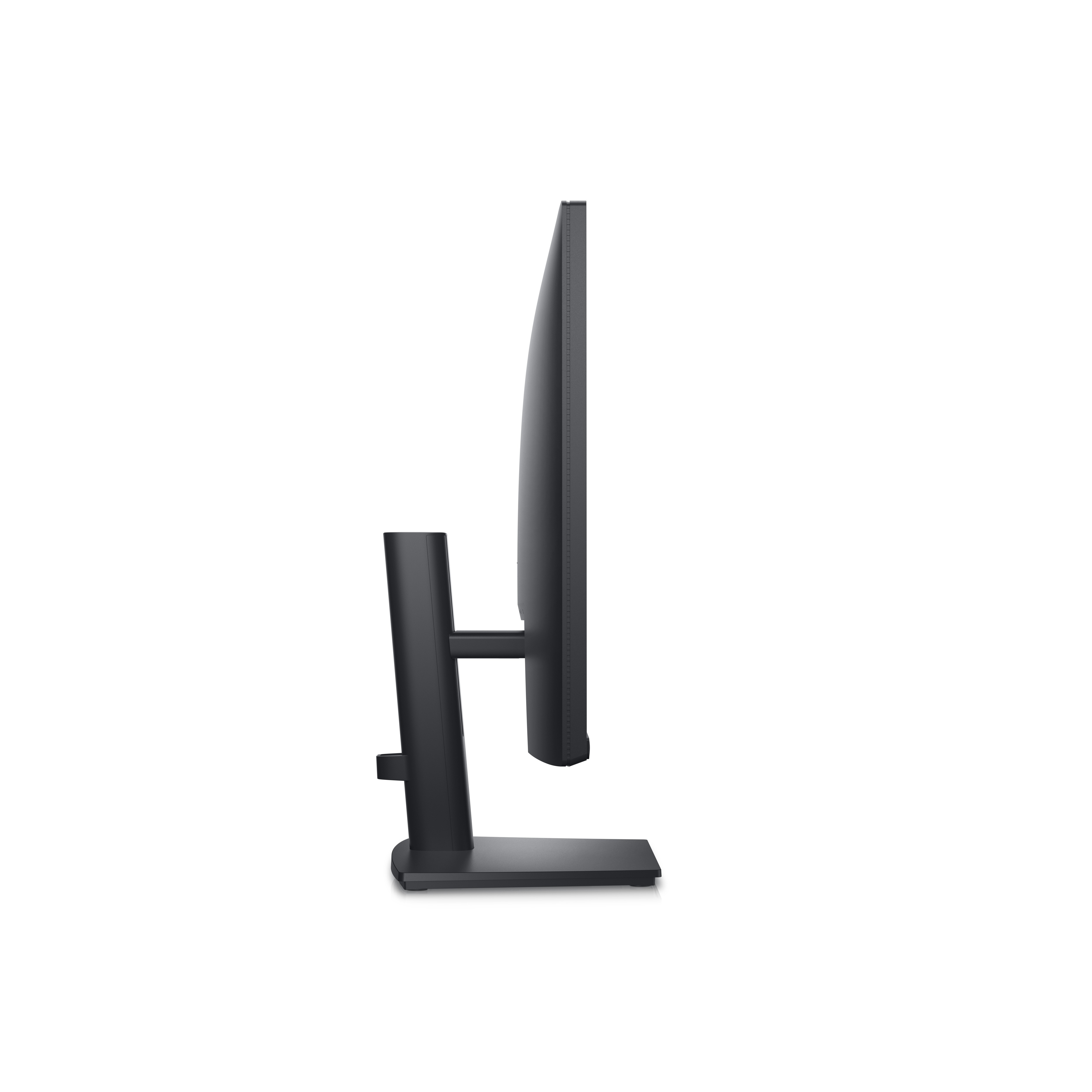 Un monitor mostrato di lato. Ha una cornice nera elegante e un supporto.