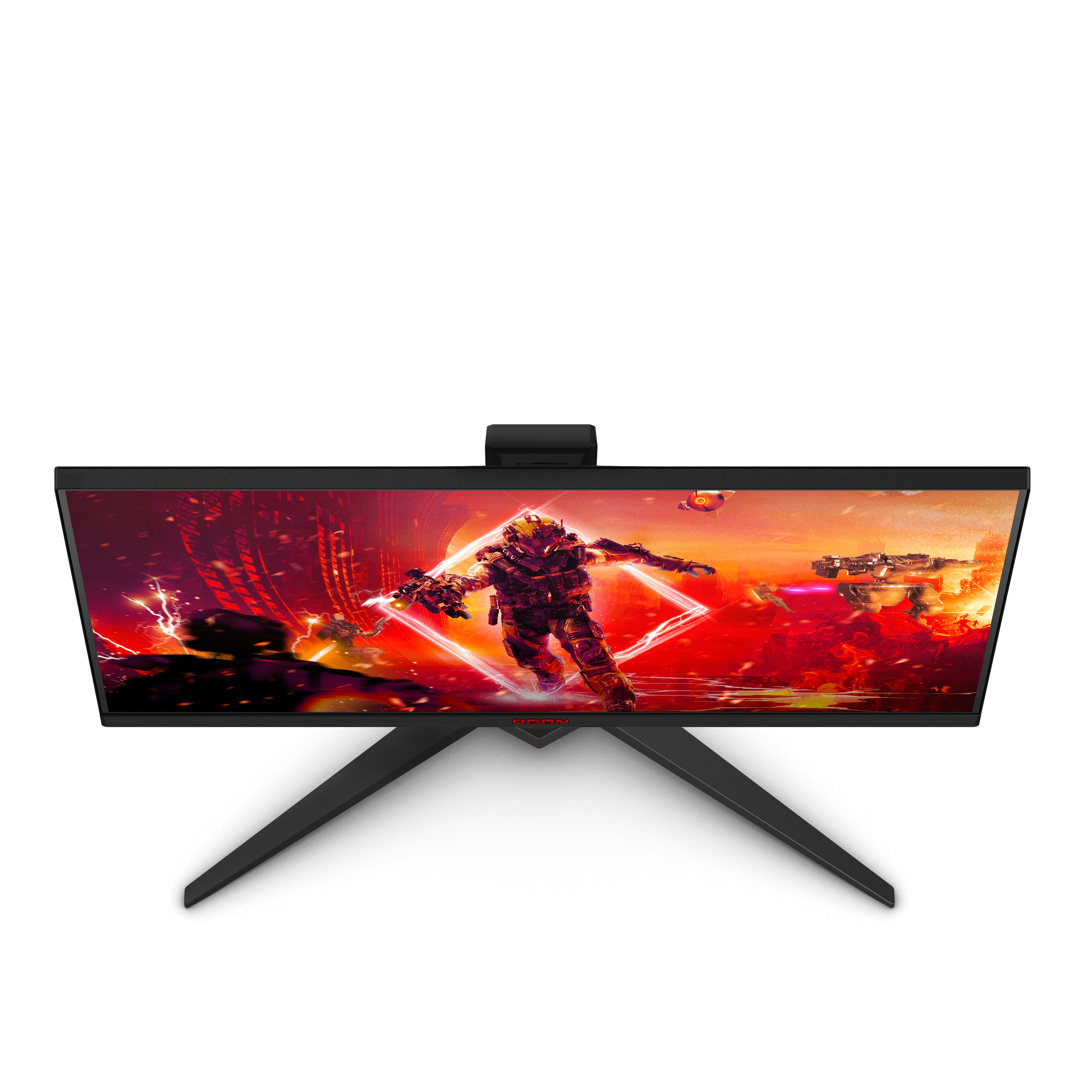 Bovenaanzicht van een computermonitor met een videogame scène.