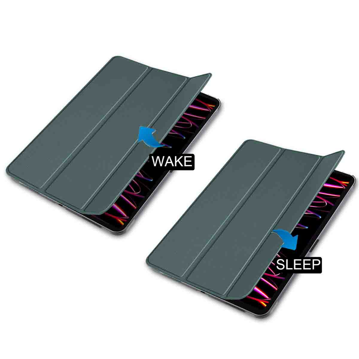 Due tablet con cover. Uno dice 'wake', l'altro 'sleep'.