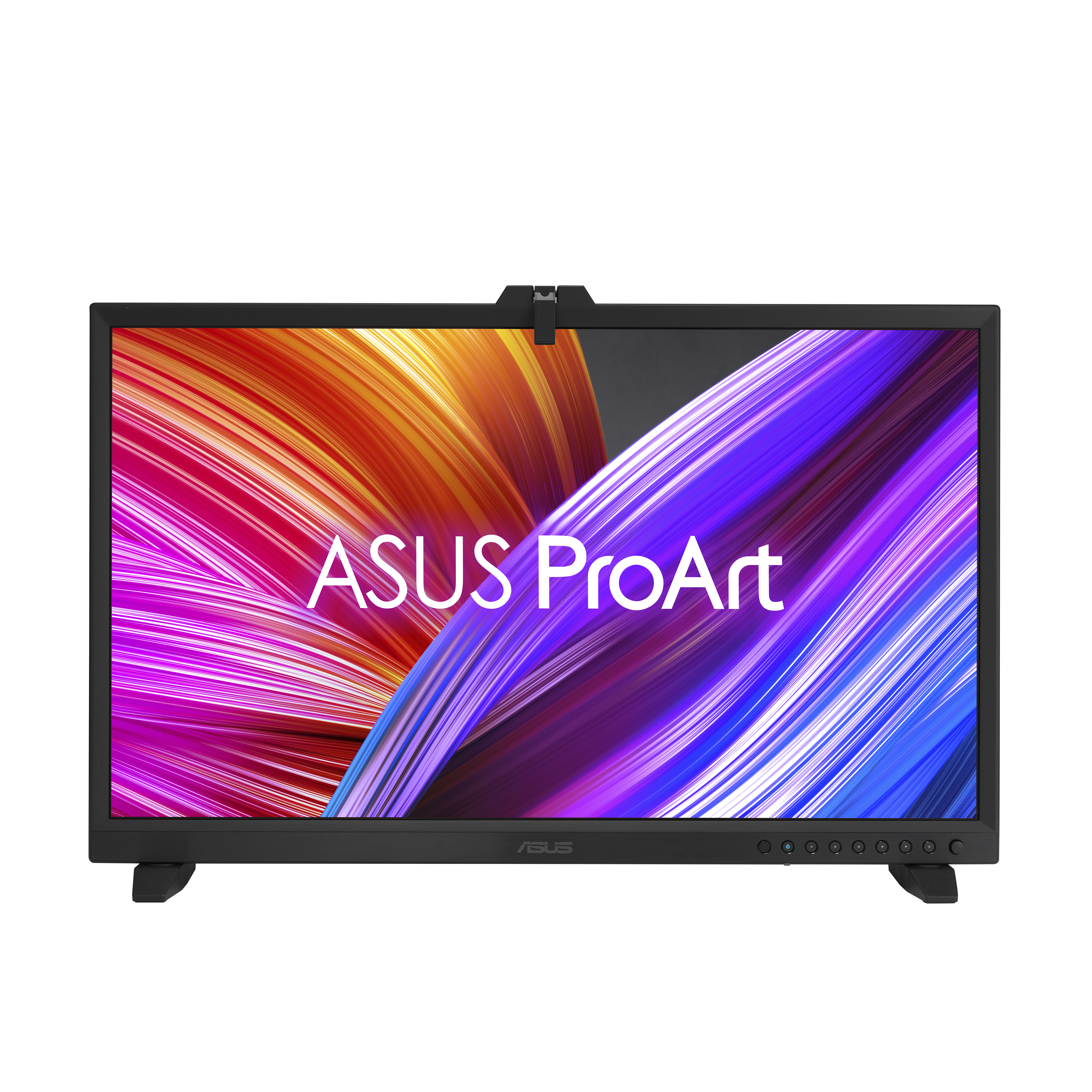 Monitor ASUS ProArt o unikalnym designie i kolorowym, abstrakcyjnym tle.