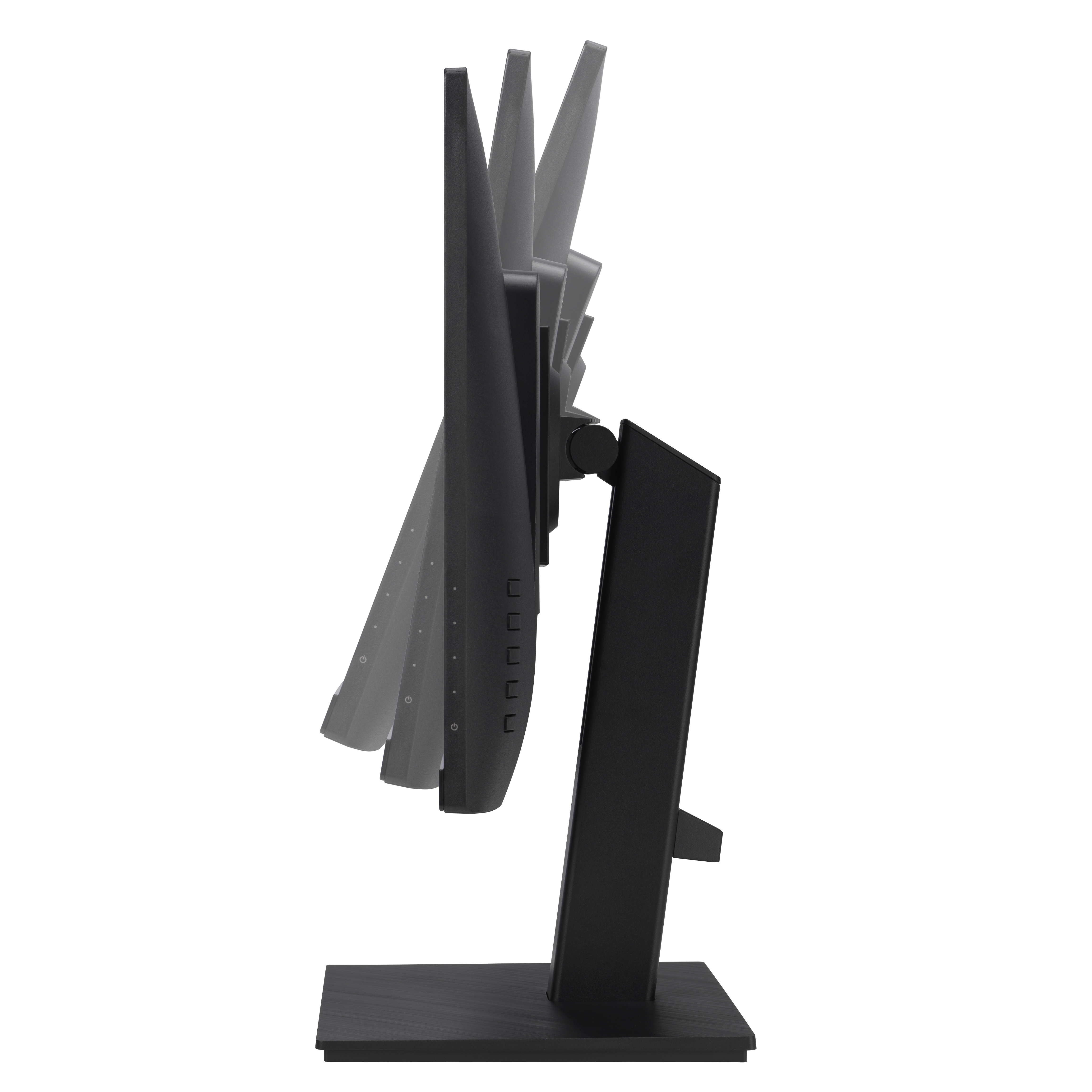 Schwarzer Computermonitor. Seitenansicht, einstellbarer Winkel.