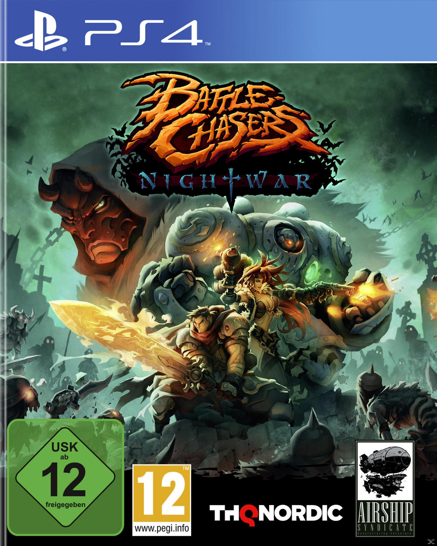 Scatola del gioco Battle Chasers: Nightwar. Personaggi che combattono un mostro con uno sfondo scuro.