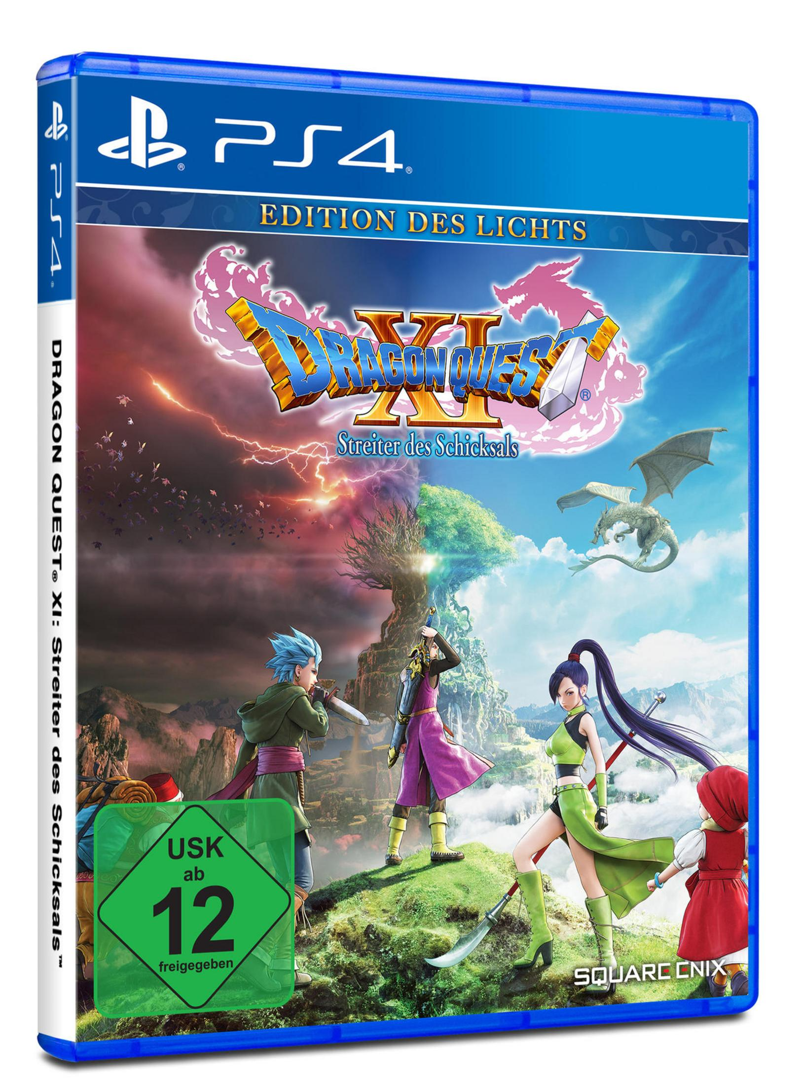 PS4-Spielhülle: Dragon Quest XI, mit Charakteren und einem Drachen.