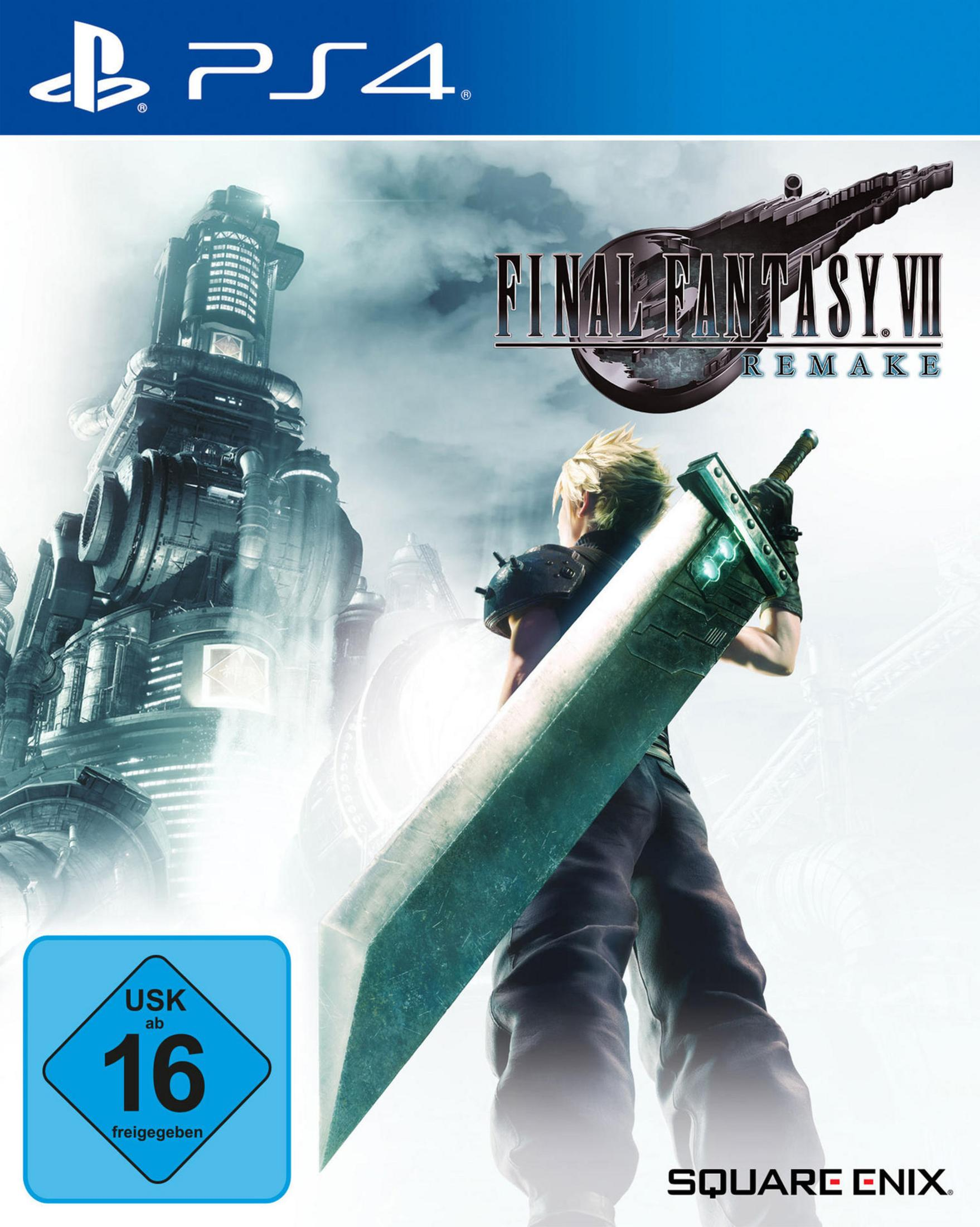 Final Fantasy VII Remake Spielbox. Enthält eine Figur mit einem Schwert. PS4-Spiel.