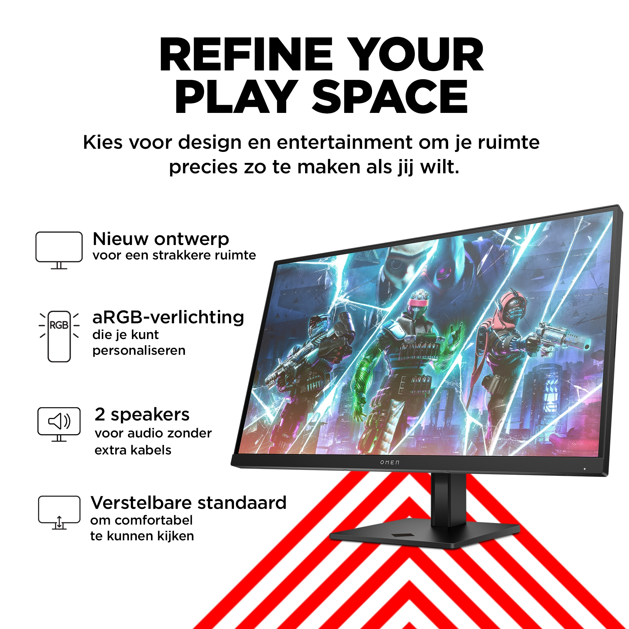 Monitor z sceną z gry na ekranie. U góry napis "Refine Your Play Space".