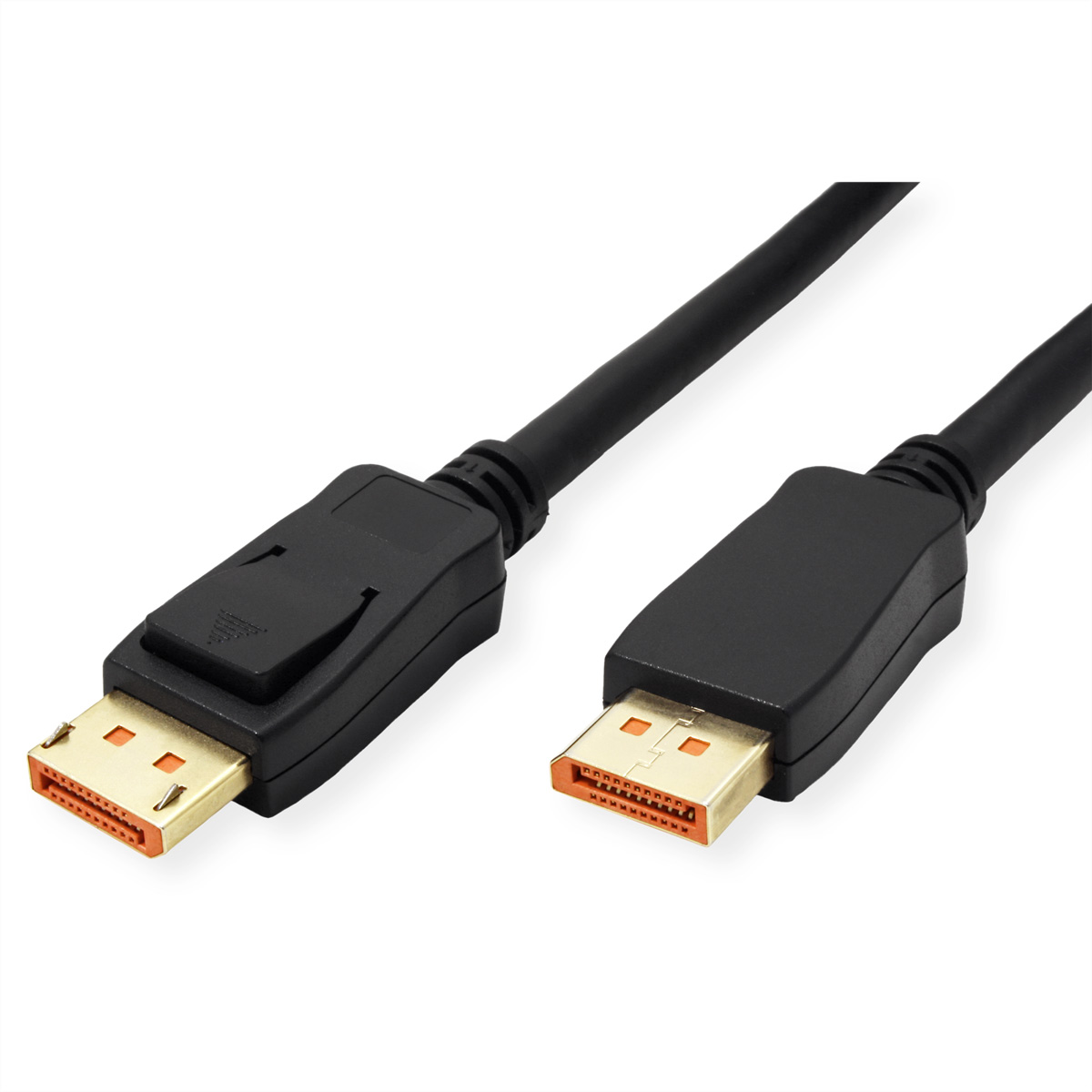Câble DisplayPort noir avec connecteurs dorés.