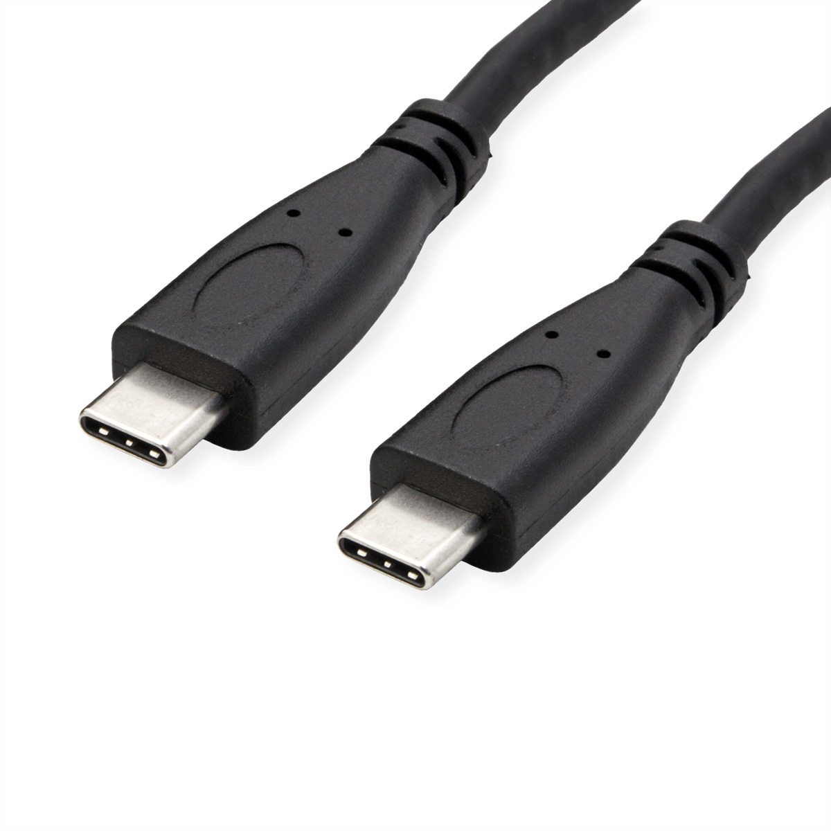 Twee zwarte USB-C-kabels op een witte achtergrond. De connectoren zijn dichtbij de camera.