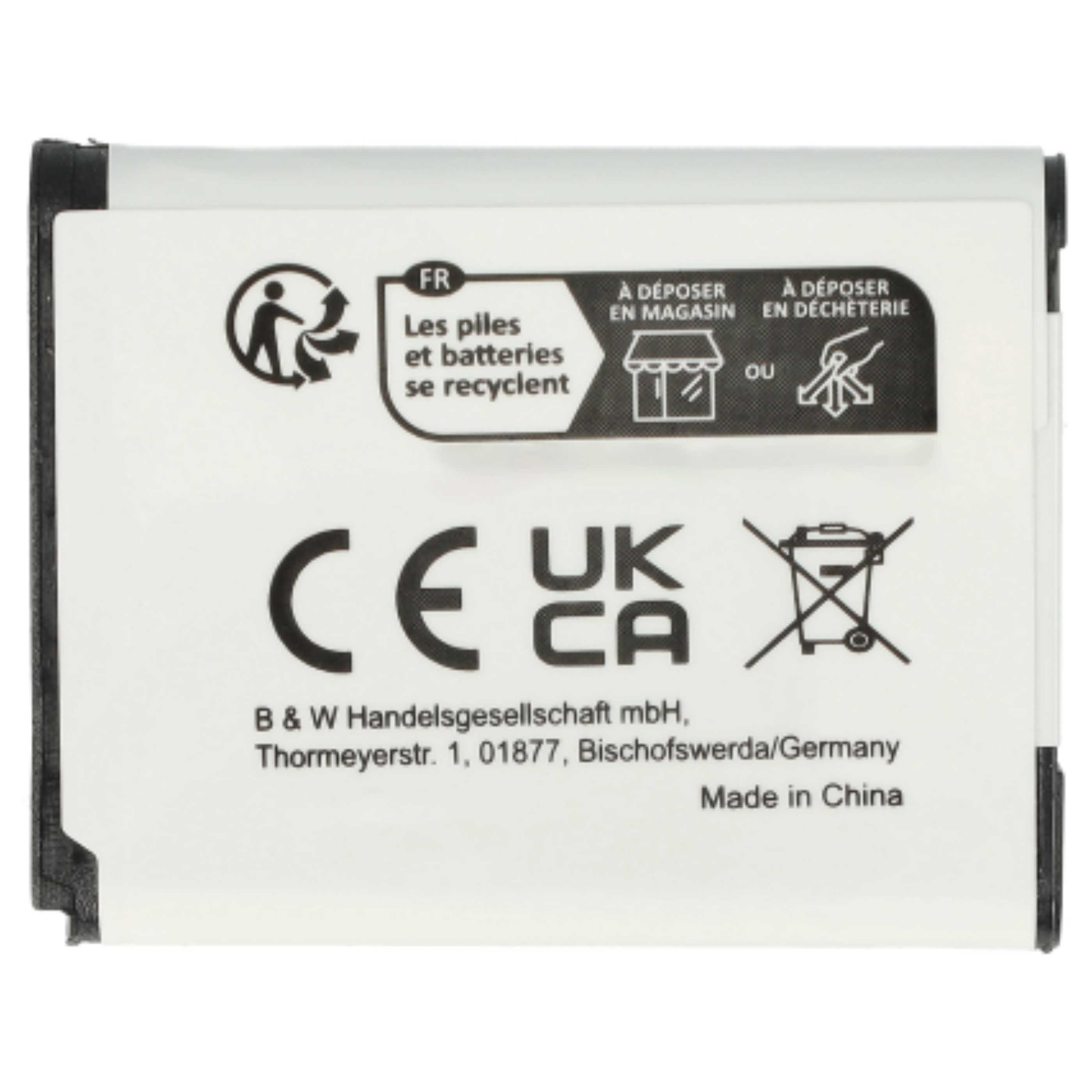 Weiße Batterie mit Text und Symbolen. Hergestellt in China.