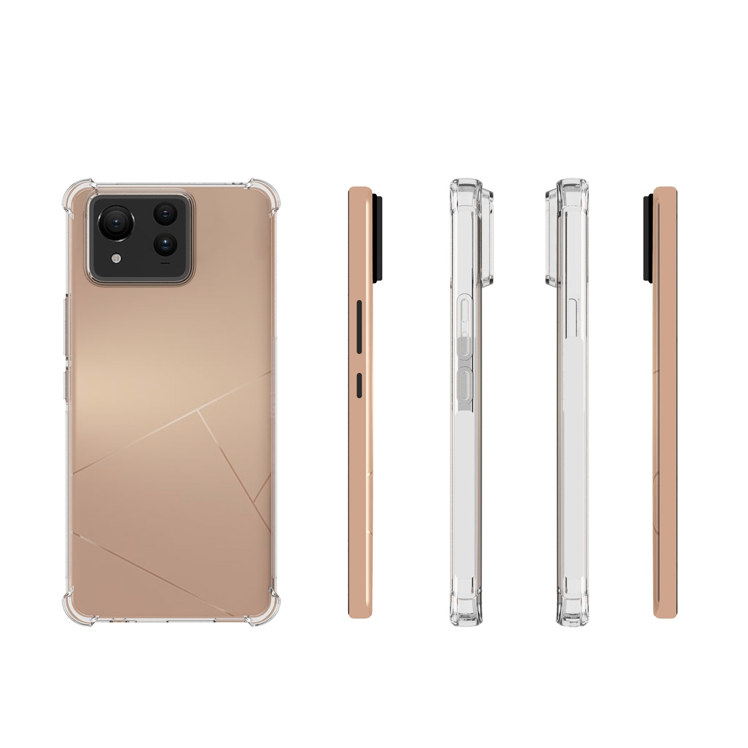 Handyhülle mit Telefon, Seitenansichten der Hülle.