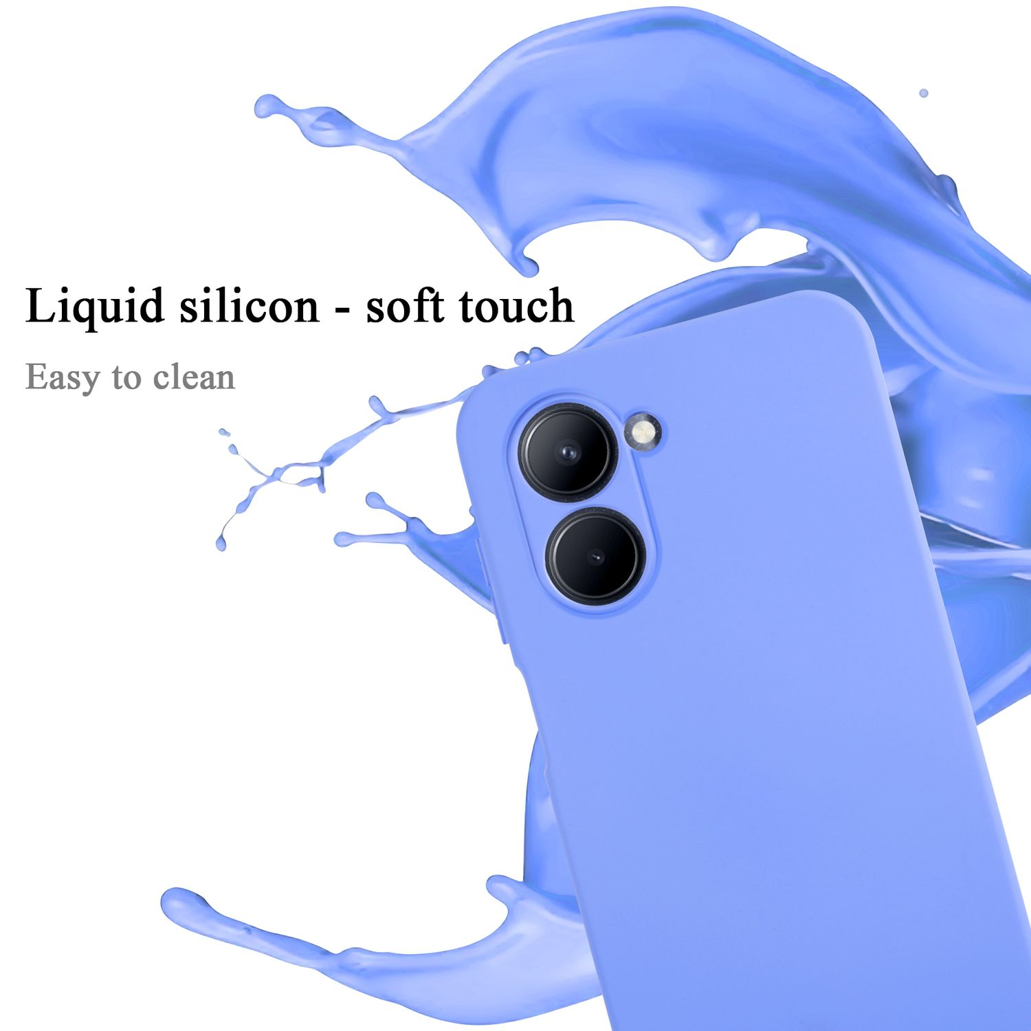 Una custodia blu per telefono con uno schizzo di liquido blu.