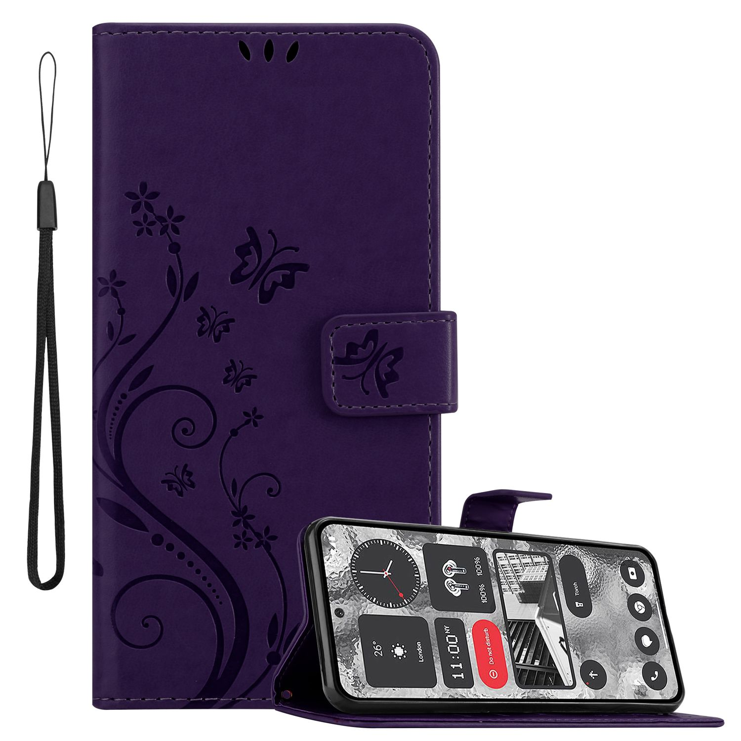 CADORABO Custodia in design floreale con chiusura magnetica, funzione stand e slot per carte CUSTODIA A LIBRO per Xperia 5, Grigio