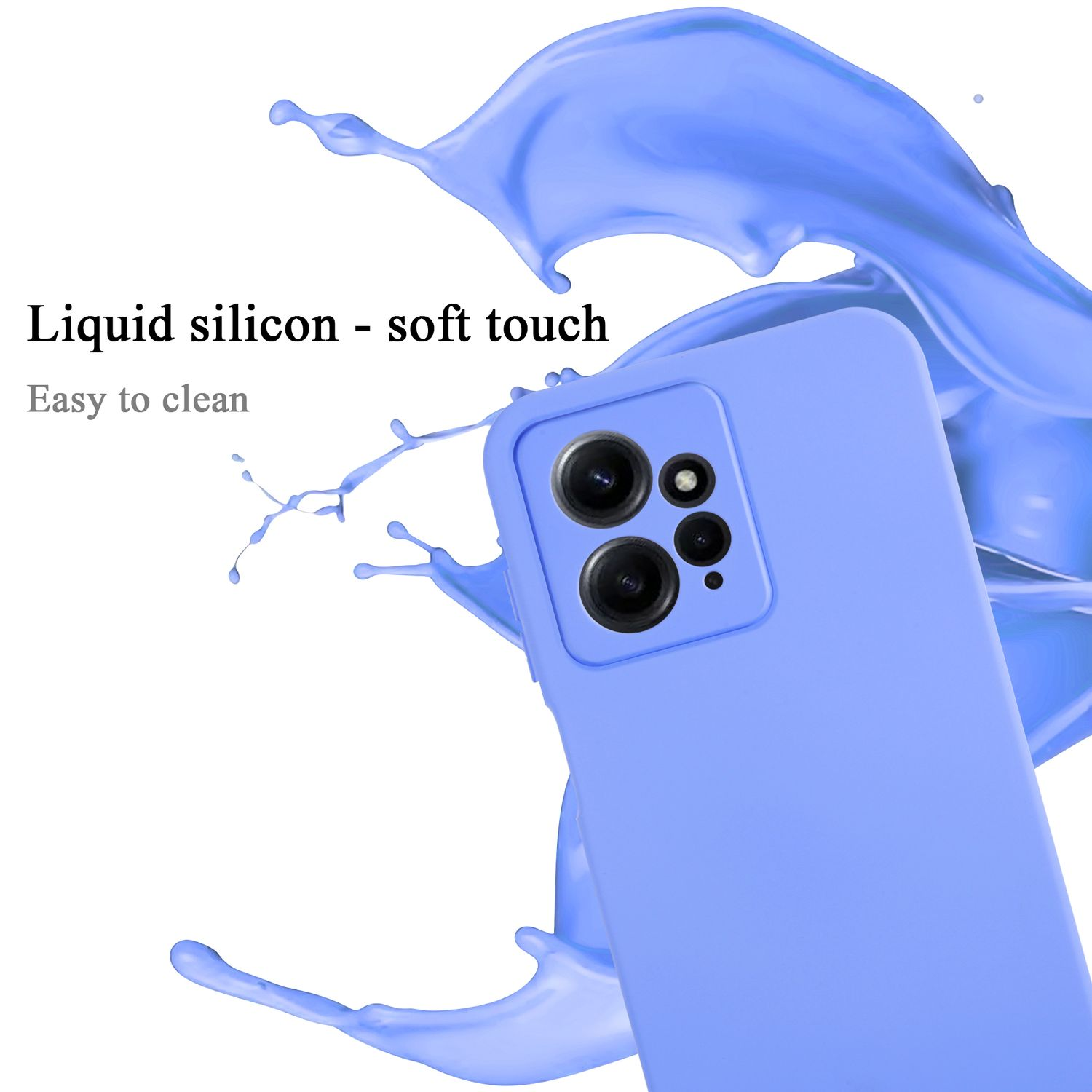 Custodia blu con schizzo di liquido.