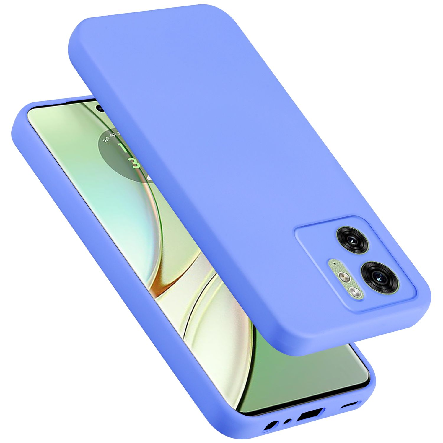Due custodie per telefono, una sopra un telefono. Il telefono e le custodie sono blu.