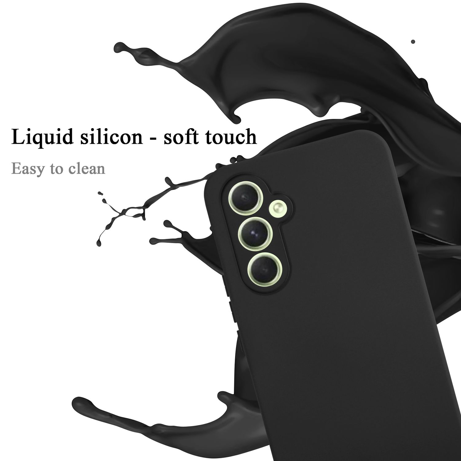Schwarze Handyhülle mit Flüssigkeitsspritzer.