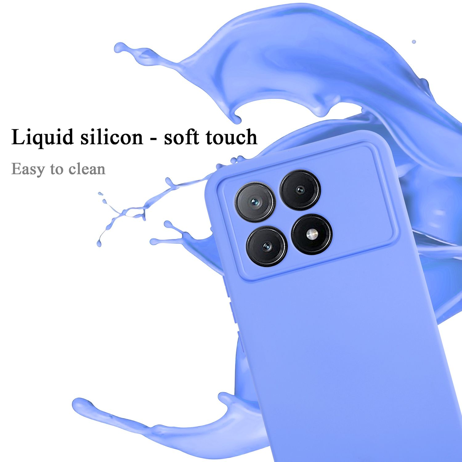 Custodia per telefono blu con effetto splash. Custodia per telefono con l'obiettivo della fotocamera.