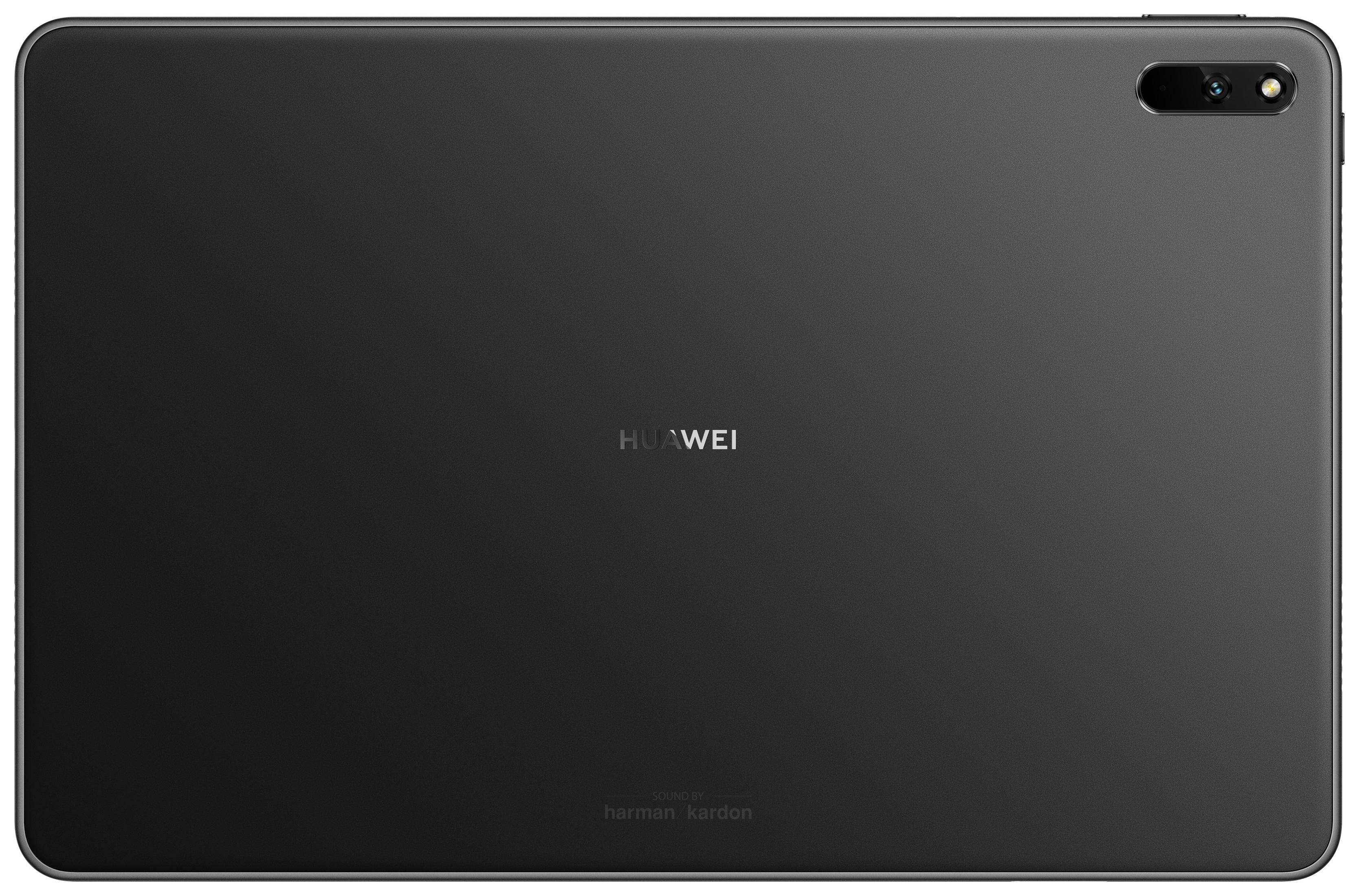 Schwarzes Tablet mit Kamera oben rechts. Der Markenname 'HUAWEI' ist sichtbar.