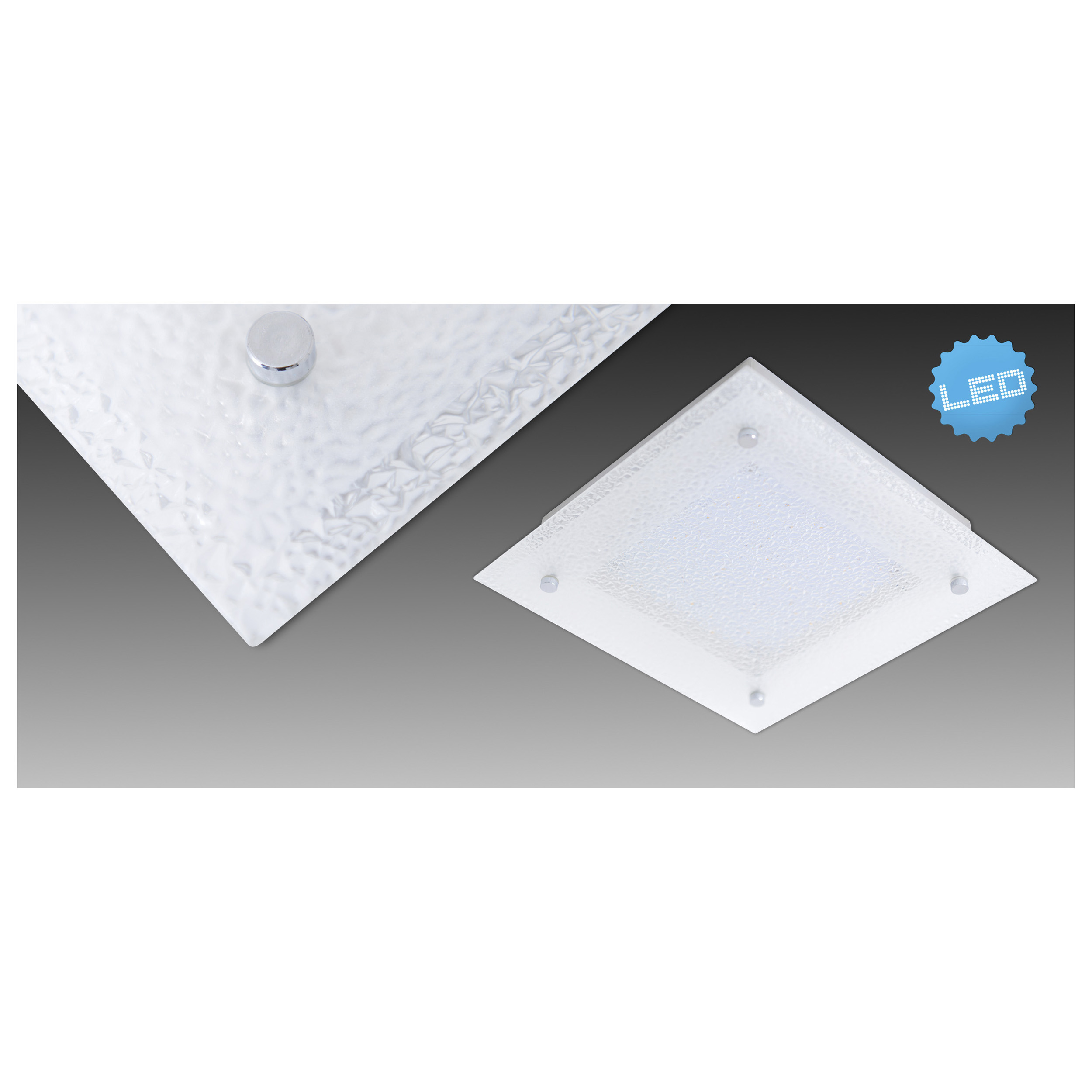Zwei weiße LED-Deckenleuchten, eine mit Chromakzent.