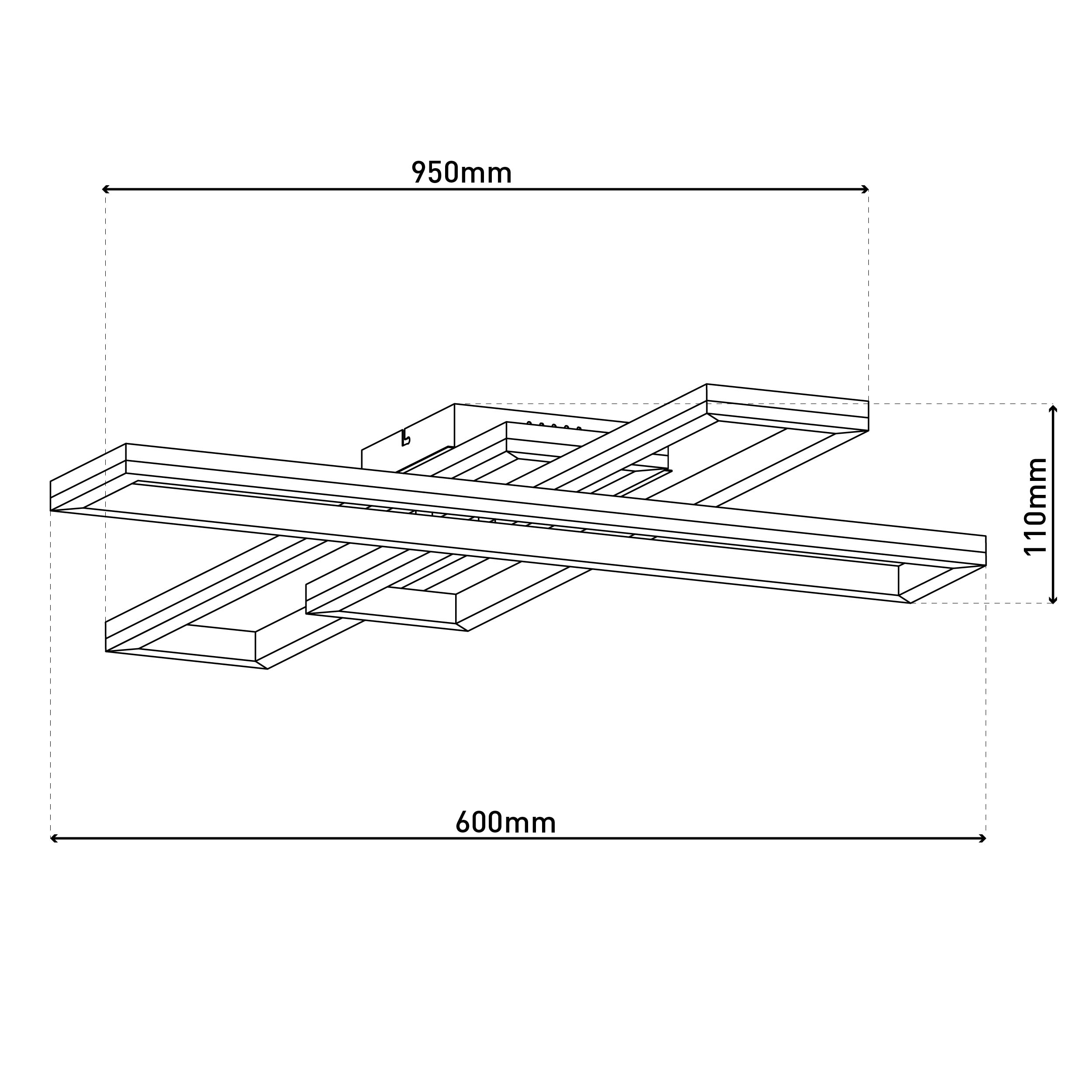 Eine lineare Zeichnung einer modernen Leuchte mit Abmessungen in Millimetern.