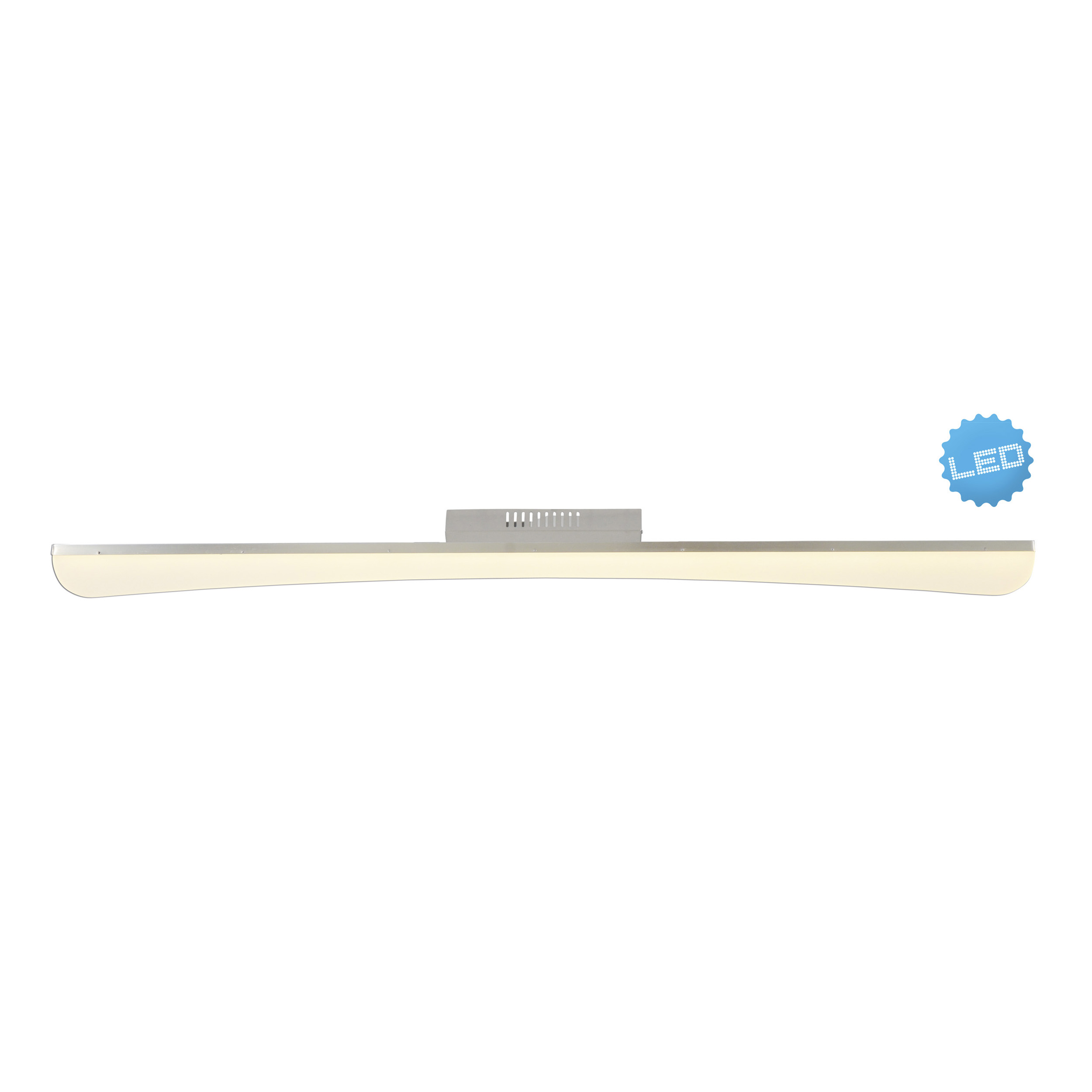 Lange, weiße LED-Leuchte mit blauem LED-Aufkleber an der Seite.
