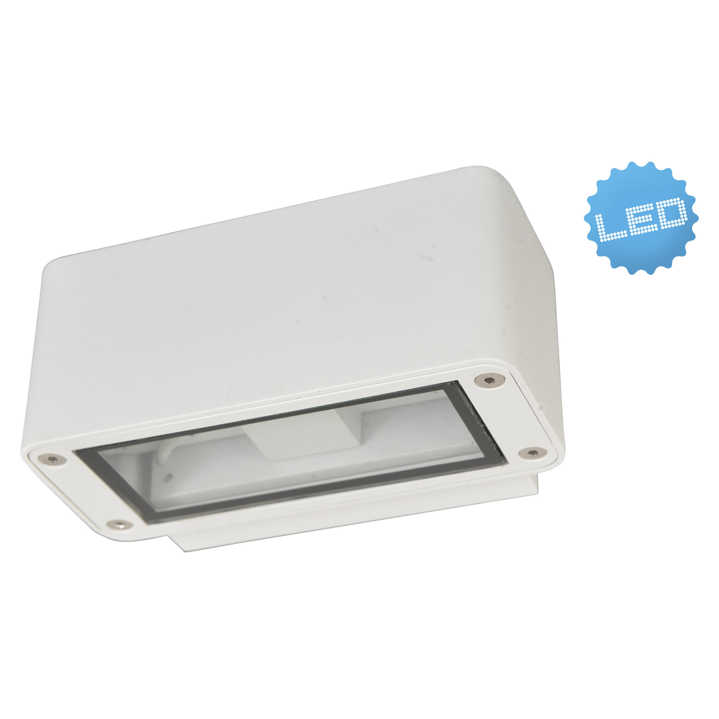 Eine weiße LED-Außenlampe.
