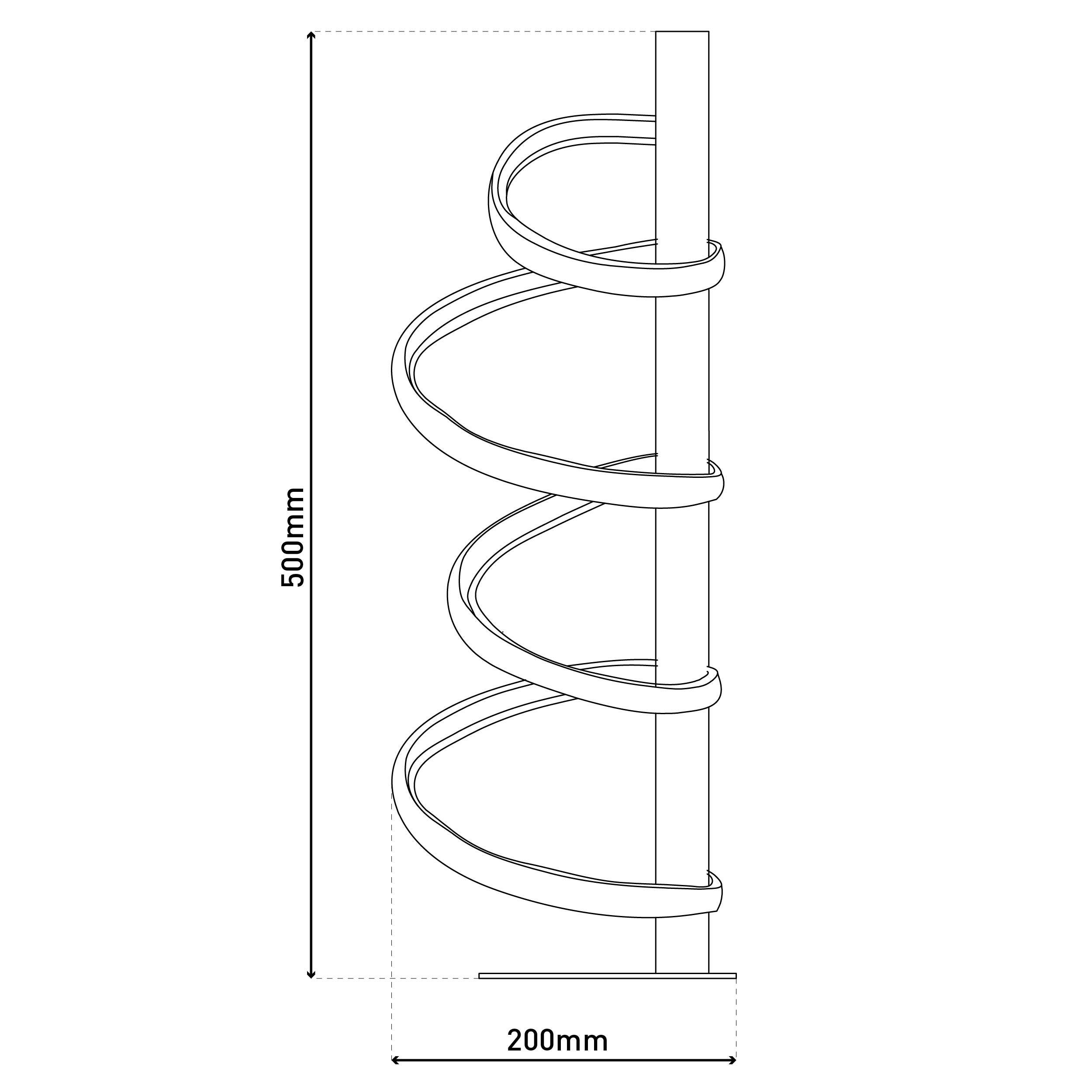 Eine Strichzeichnung eines Fahrradständers mit Maßen.