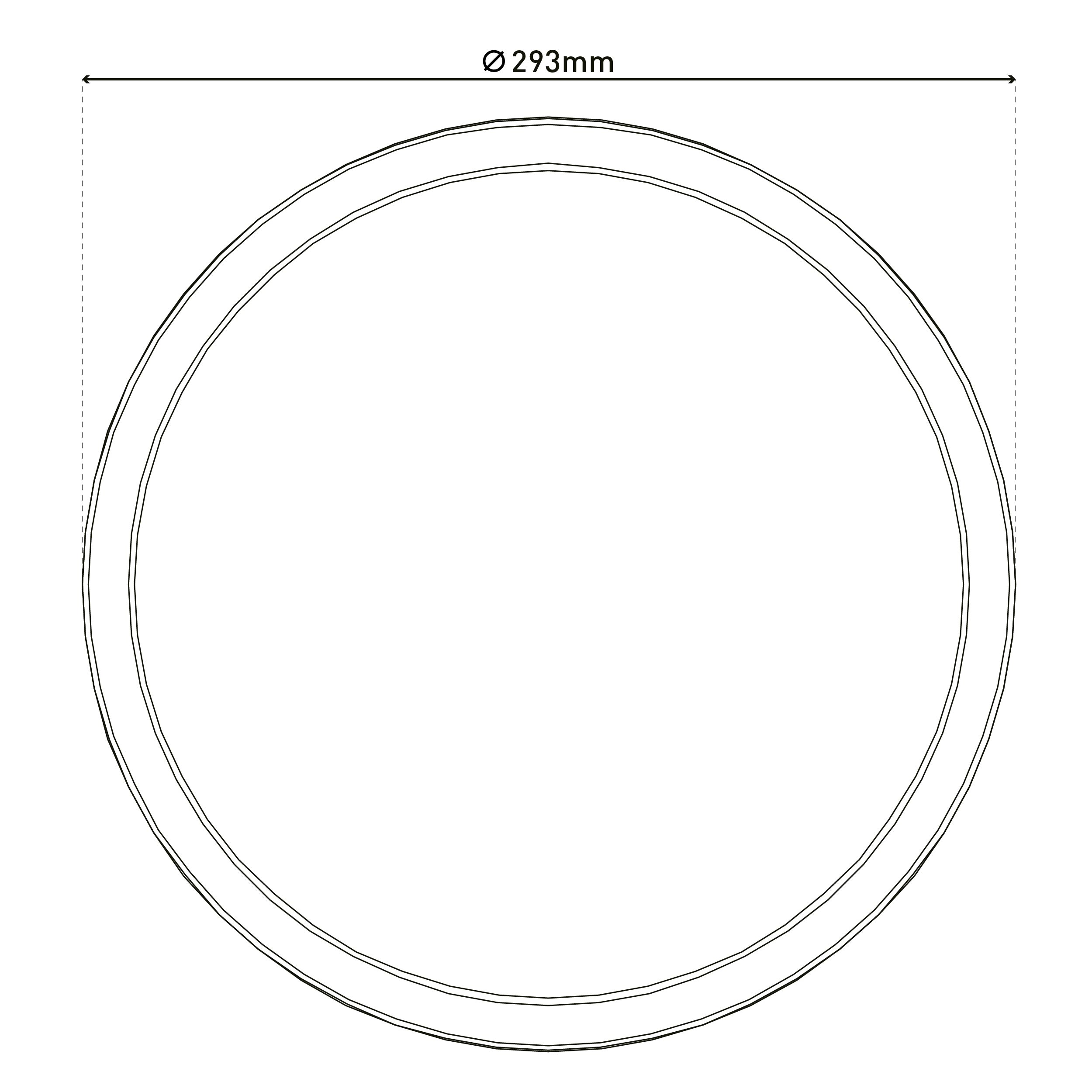 Eine Strichzeichnung eines Kreises mit einem Durchmesser von 293 mm auf weißem Hintergrund.