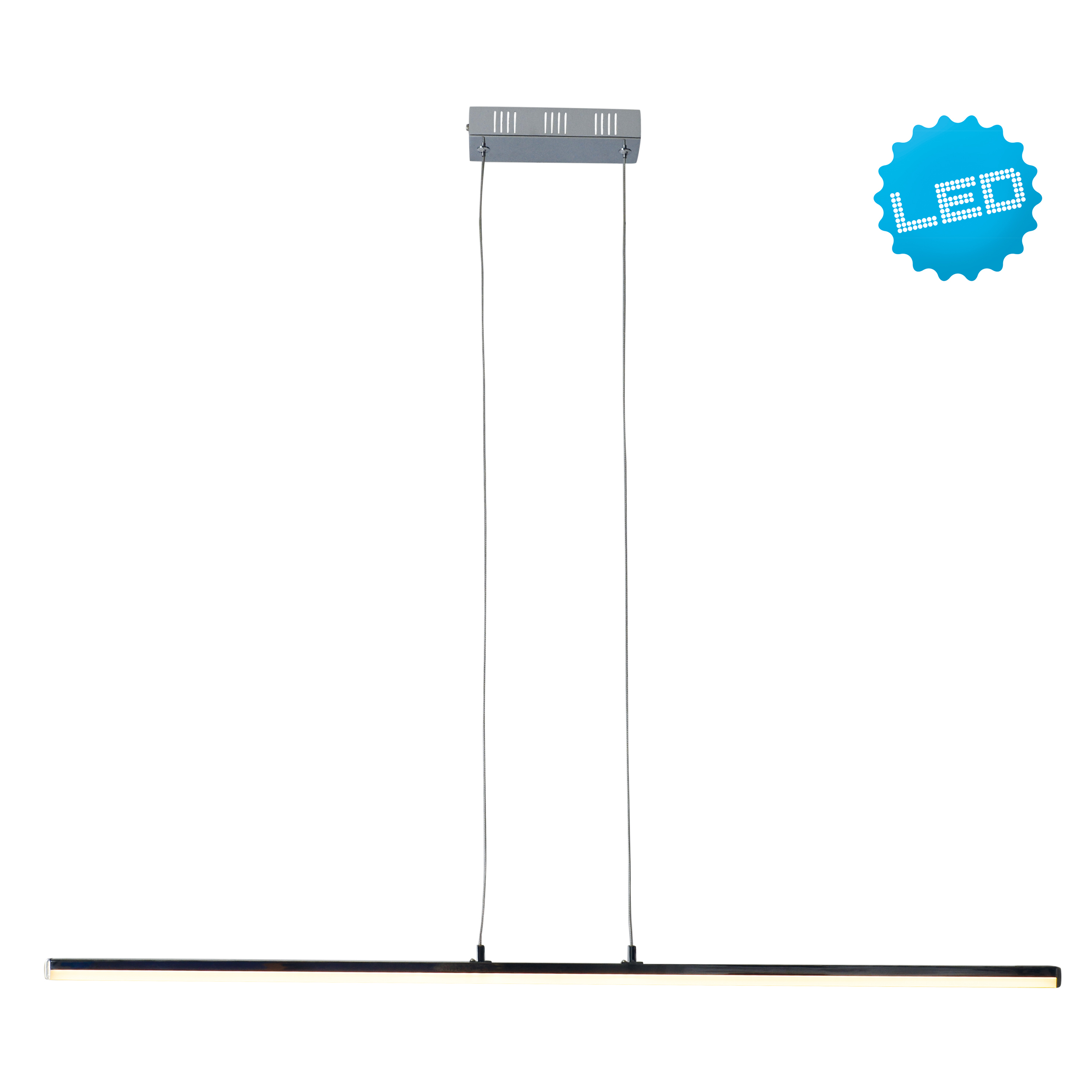 Moderne lineare LED-Deckenleuchte mit einer dünnen, langen Metallstange.