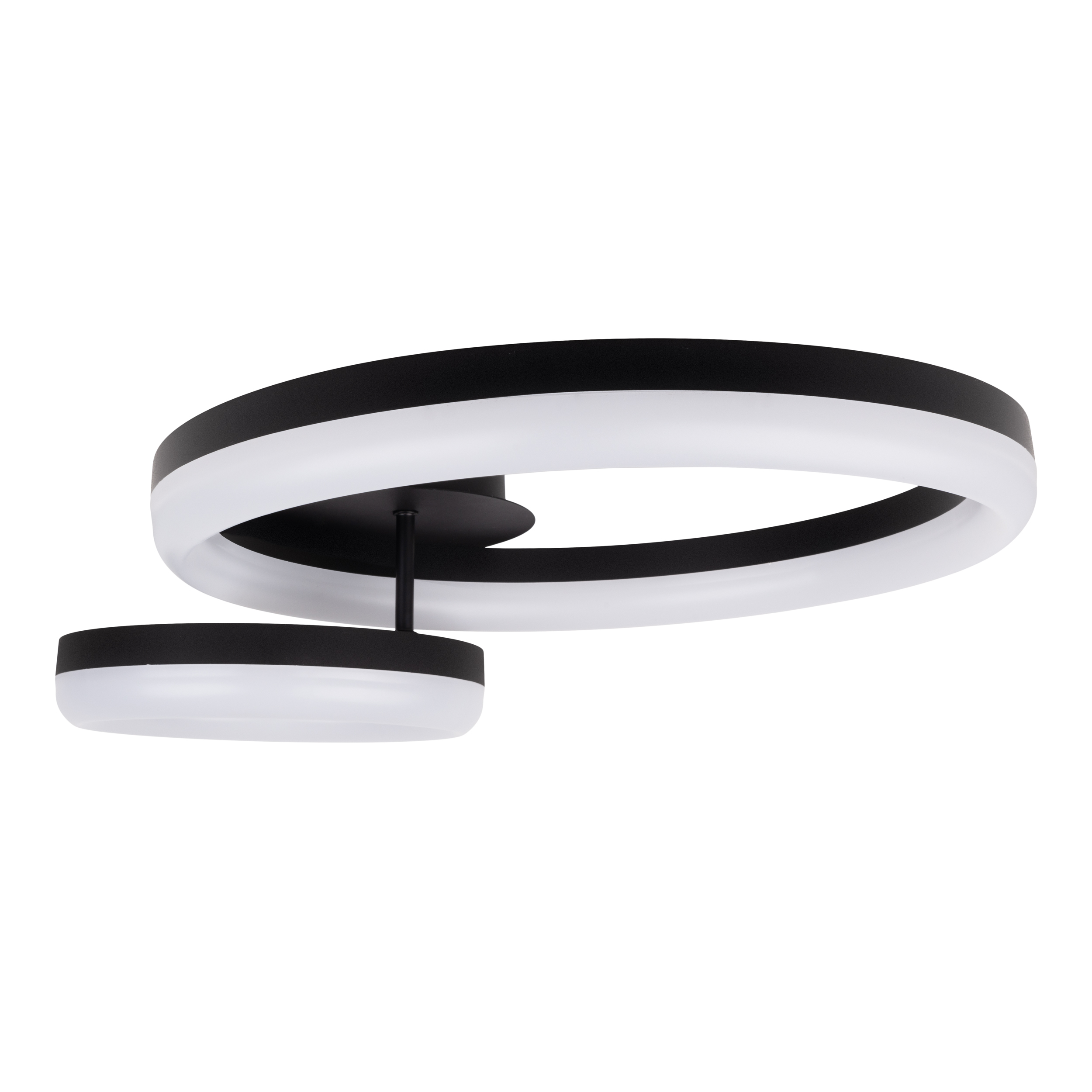 Eine moderne, kreisförmige Deckenleuchte mit einem schwarz-weißen Design.