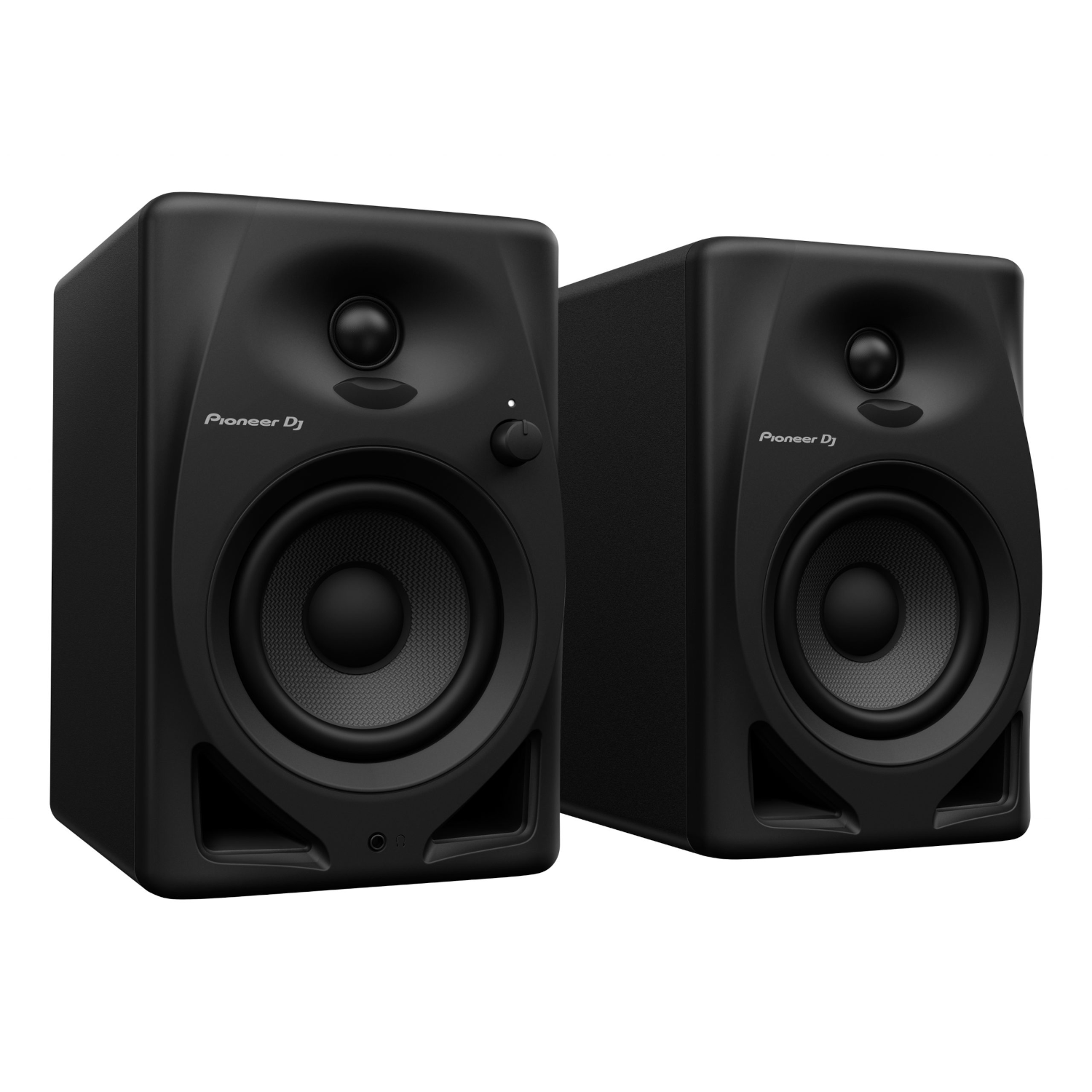 Due altoparlanti Pioneer DJ neri. Hanno una manopola di controllo e il logo Pioneer DJ su ciascuno.
