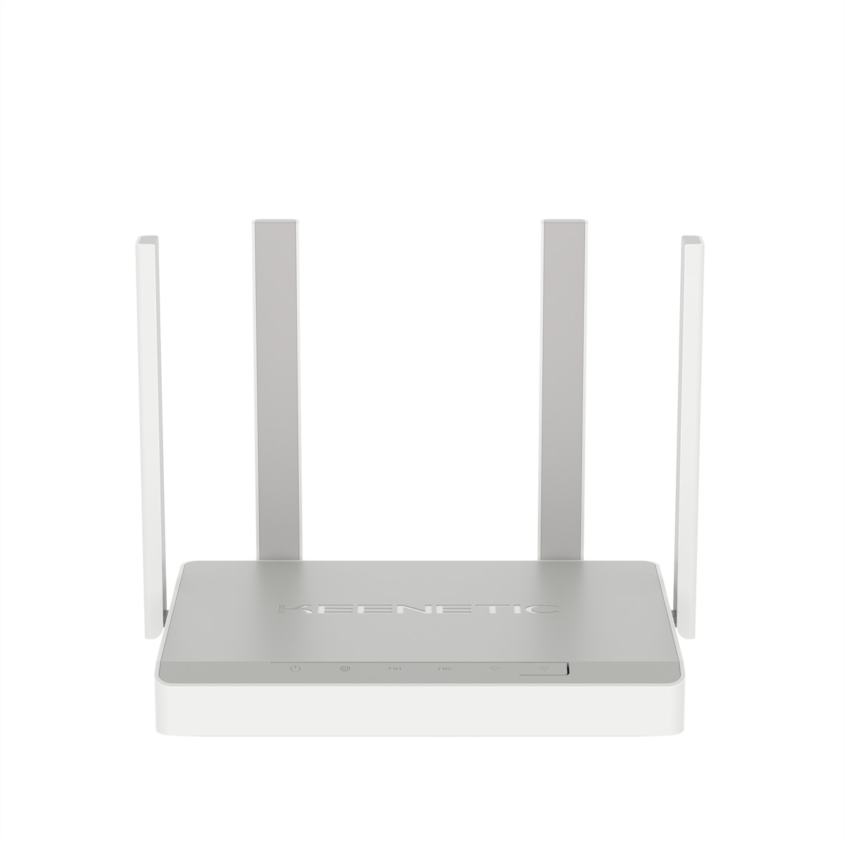 Biało-szary router Keenetic z czterema antenami skierowanymi w górę.