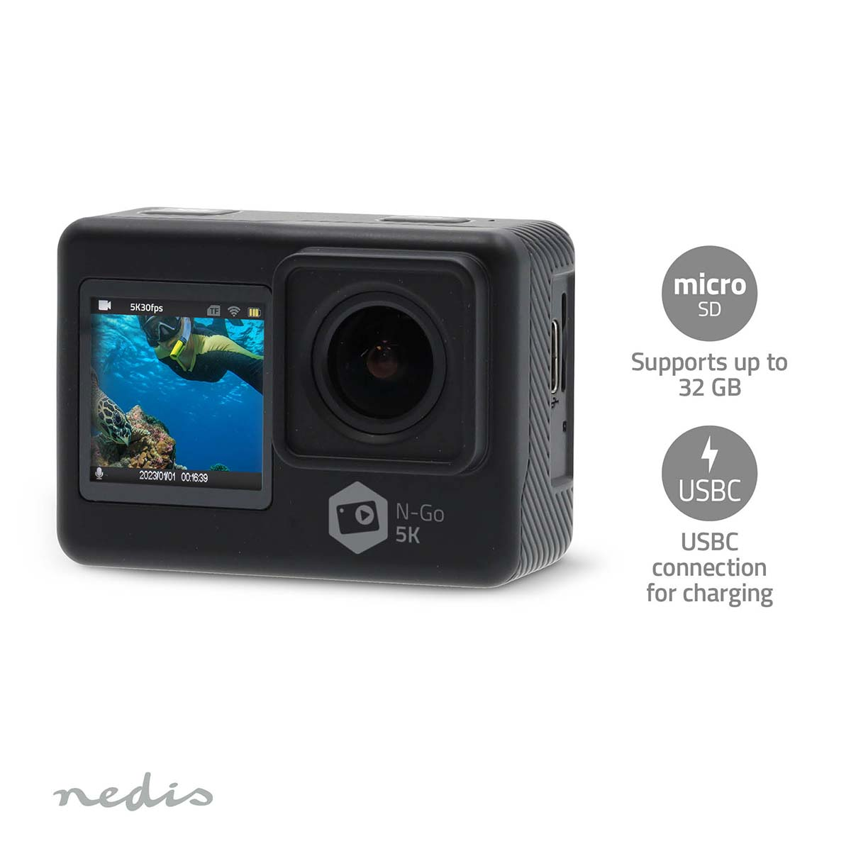 ACTION CAMERA NEDIS ACAM71BK, 5K Ultra HD pixel, Stabilizzatore di immagini