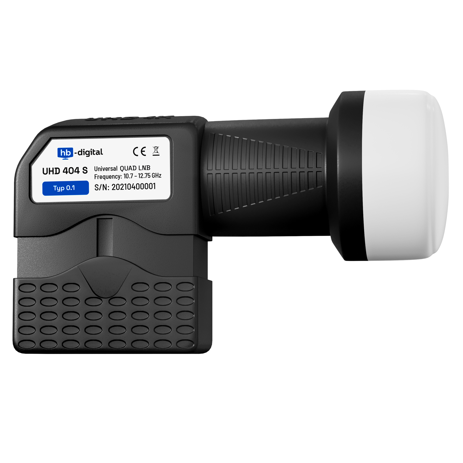 Ein schwarzer Satelliten-LNB.