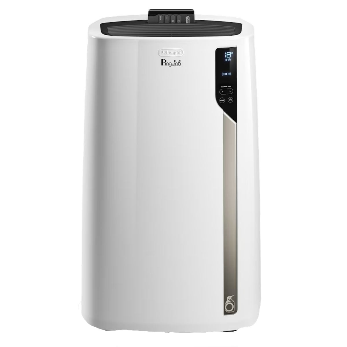 Condizionatore DeLonghi Pinguino bianco. Display digitale e controlli.