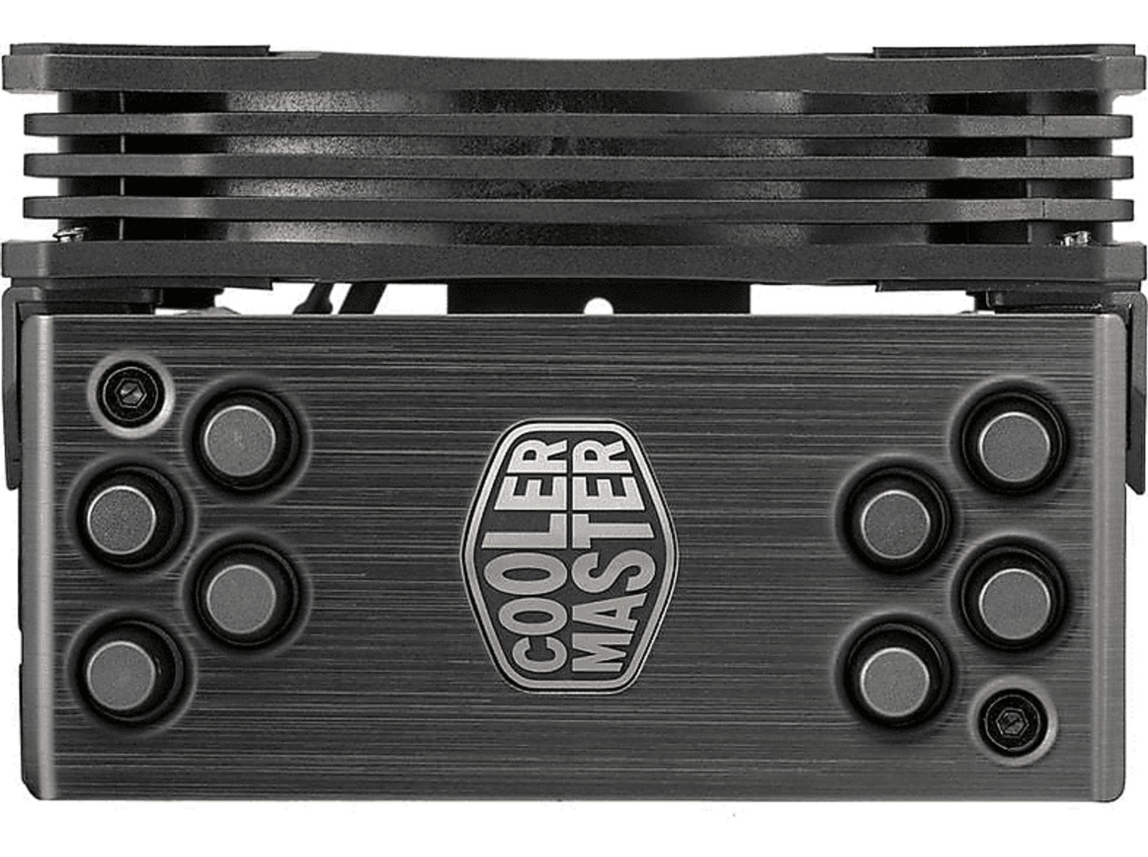 Top view of a CPU cooler with the Cooler Master logo.