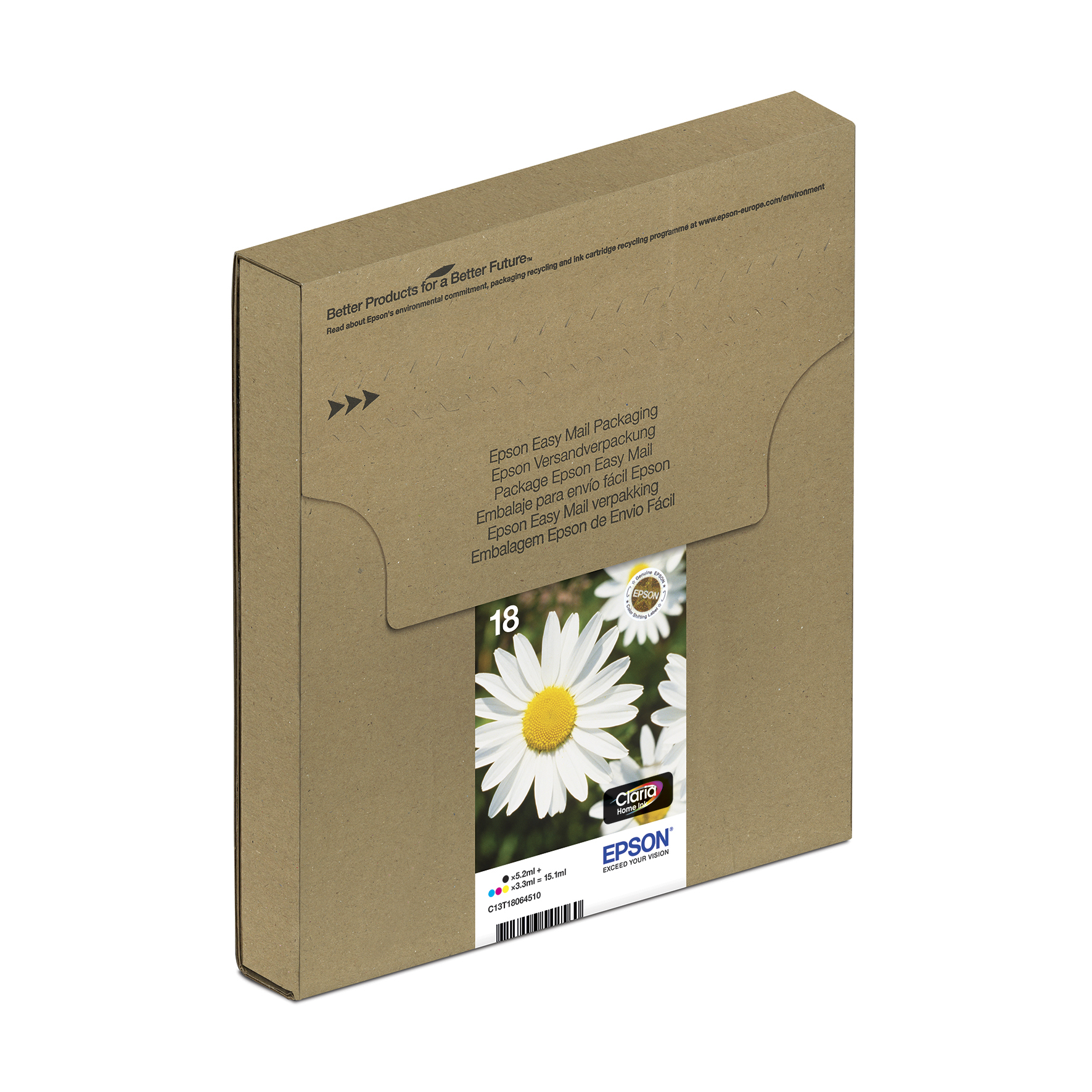 Pudełko Epson Easy Mail Packaging ze zdjęciem stokrotek i logo Epson.