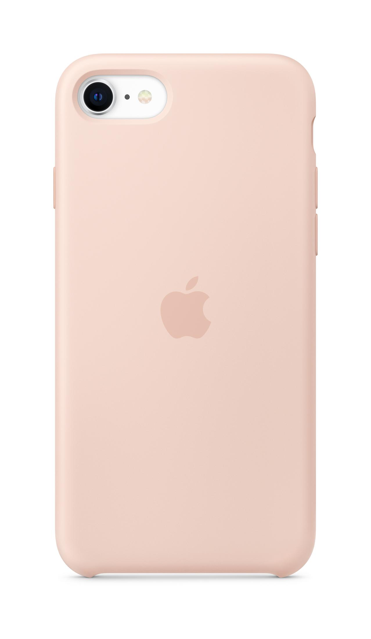 Eine rosa iPhone-Hülle mit einem Apple-Logo auf der Rückseite.