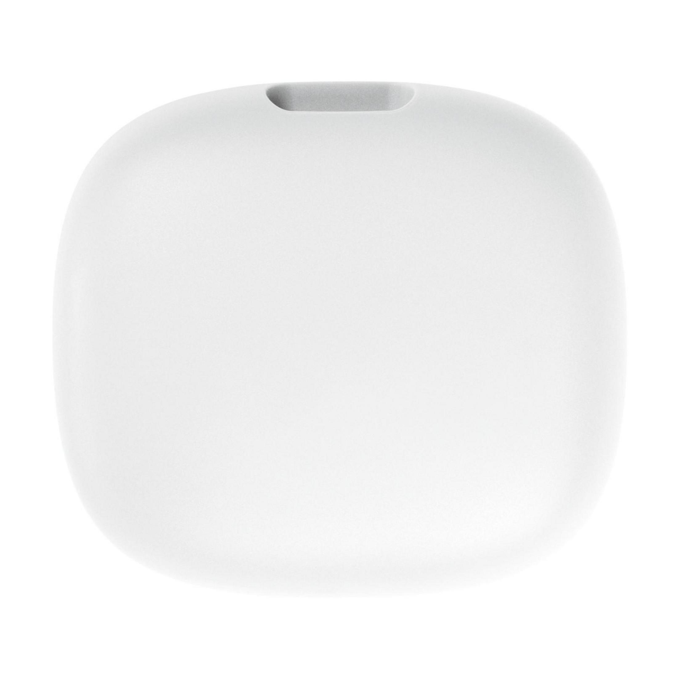 Biały, zaokrąglony, minimalistyczny obiekt. Owalny kształt z małym wgłębieniem na górze.