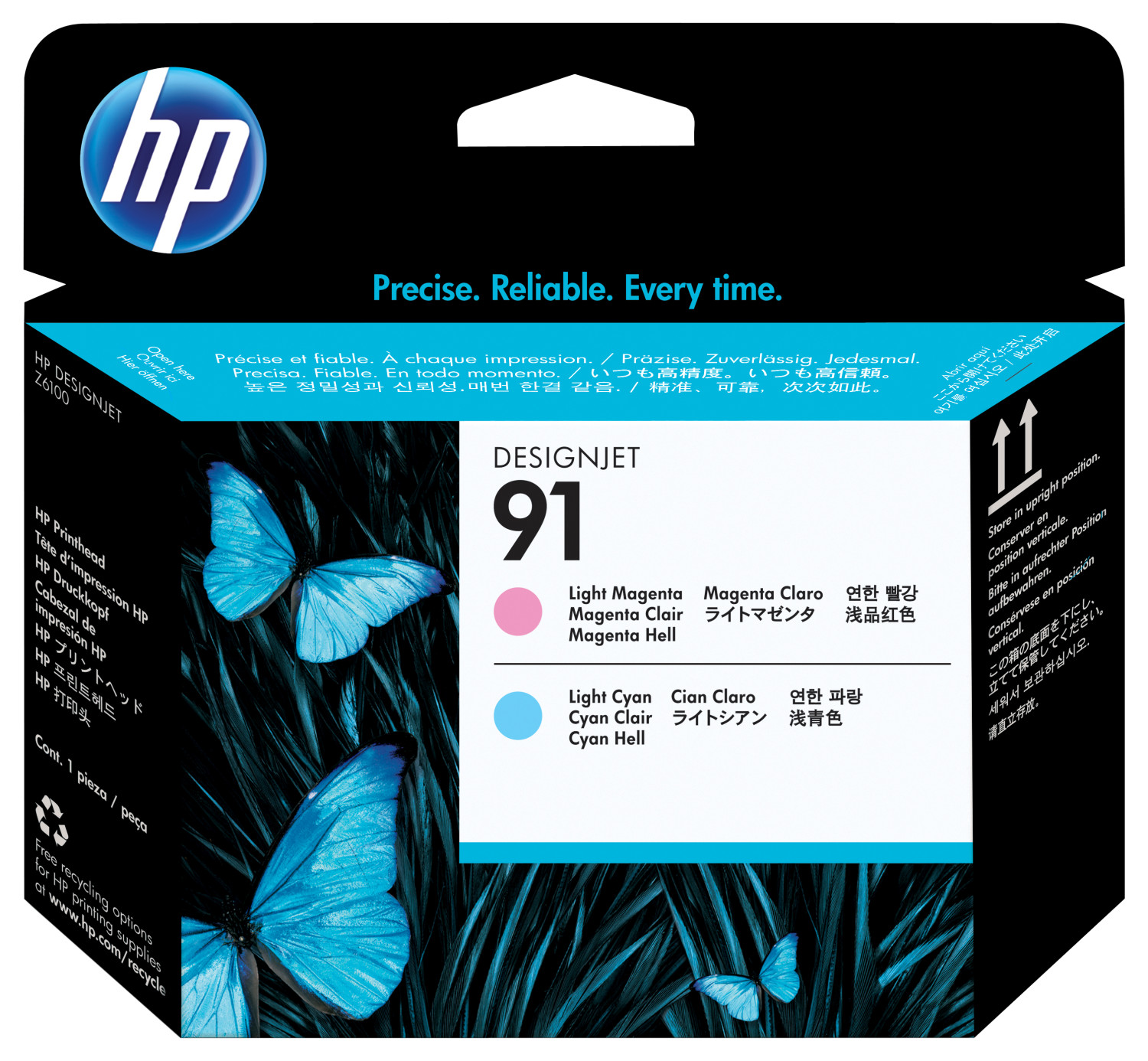 Cartuccia d'inchiostro HP Designjet Z6100 con due farfalle blu.
