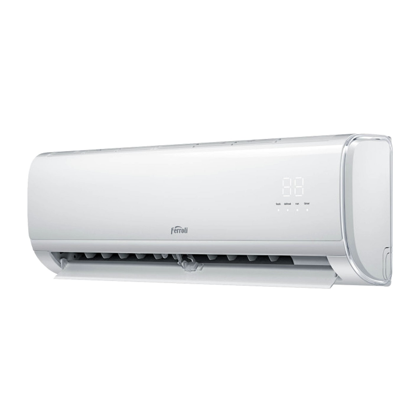 Aire acondicionado Ferroli blanco sobre blanco. Con pantalla digital. Unidad montada en pared.