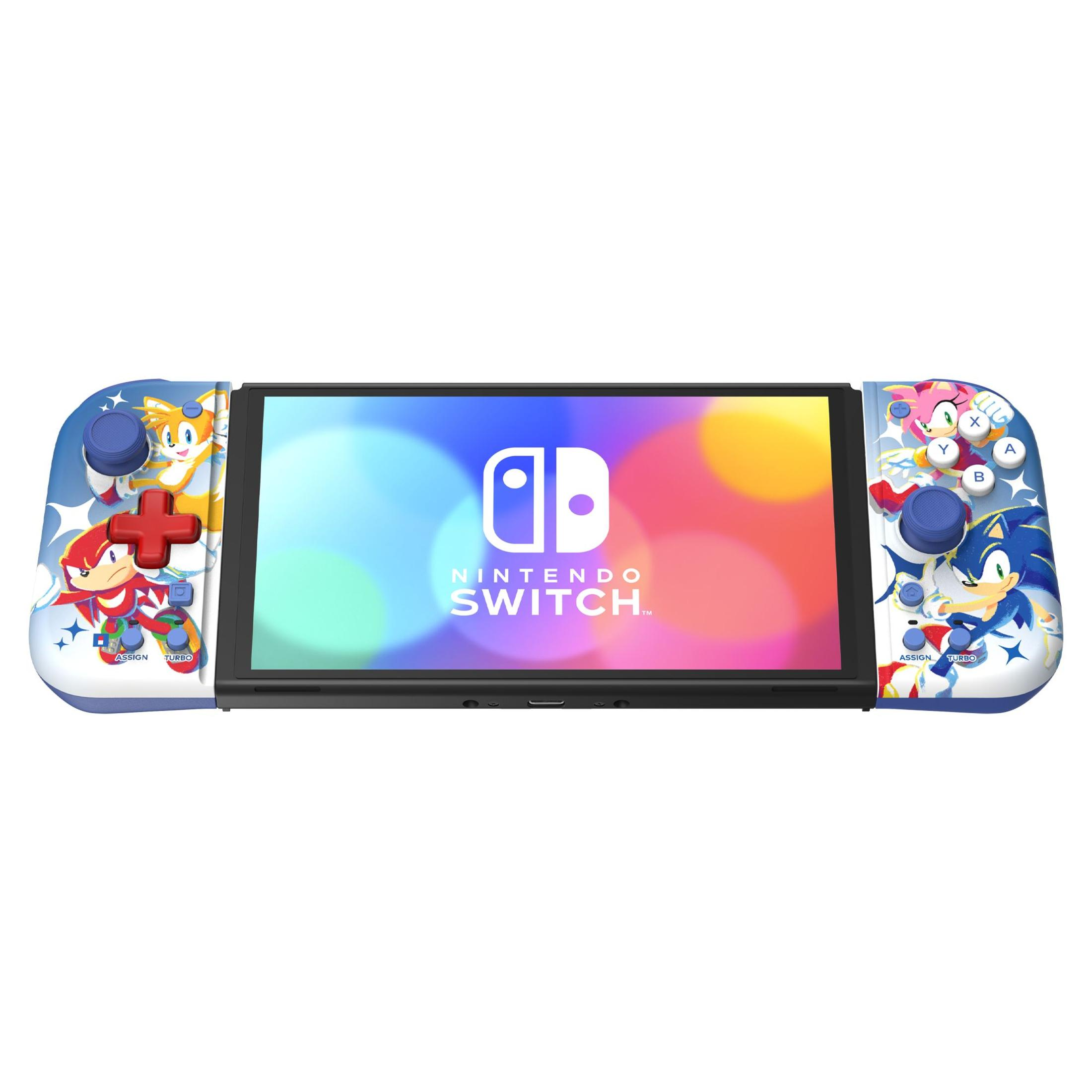 Eine Nintendo Switch mit Sonic the Hedgehog-Design, mit Charakteren auf den Controllern.