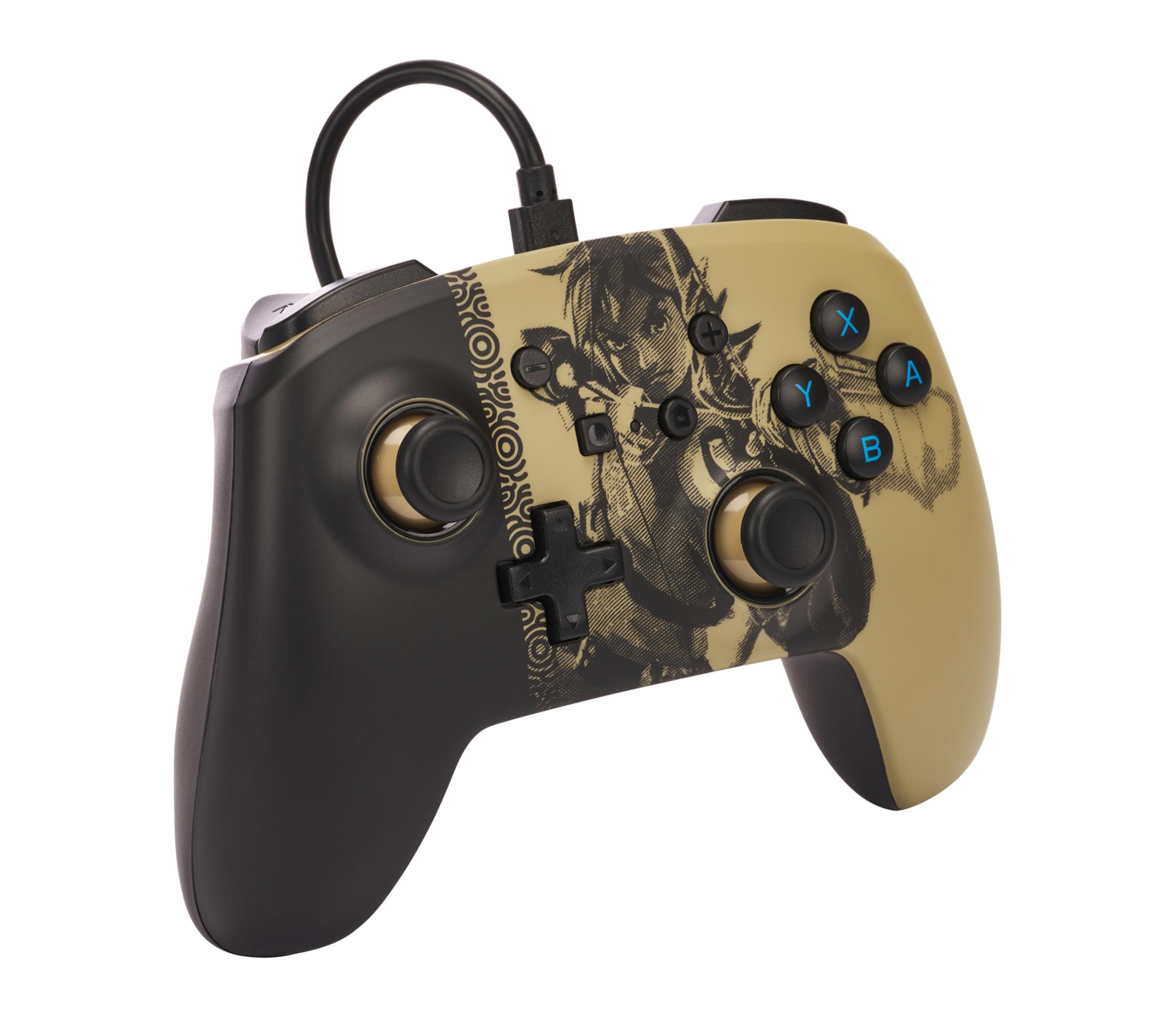 Ein schwarz-brauner Gamecontroller mit einem Bild von Link.